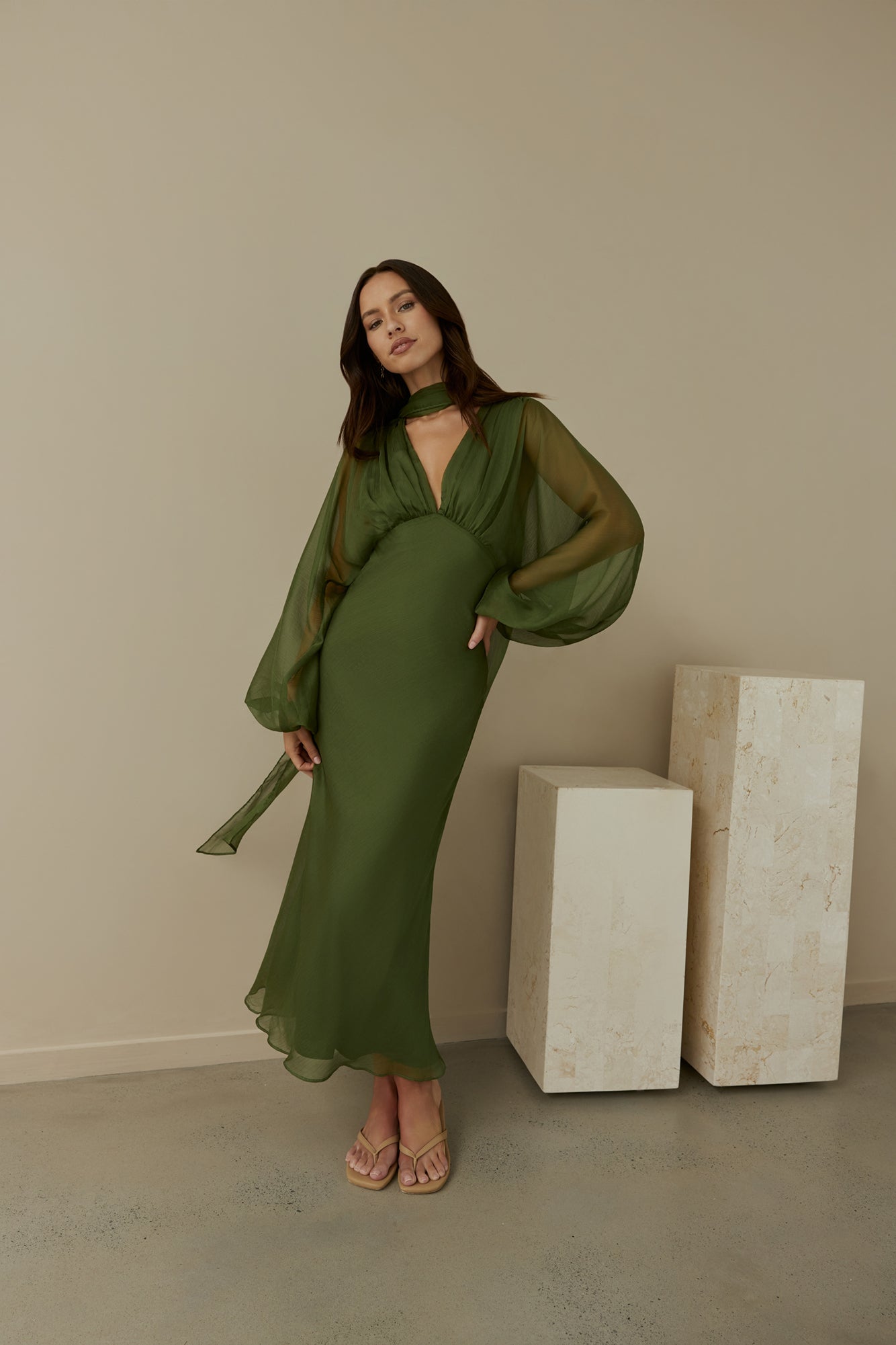 Our Nostalgia Long Sleeve Maxi Dress Green-Seaa Fashion