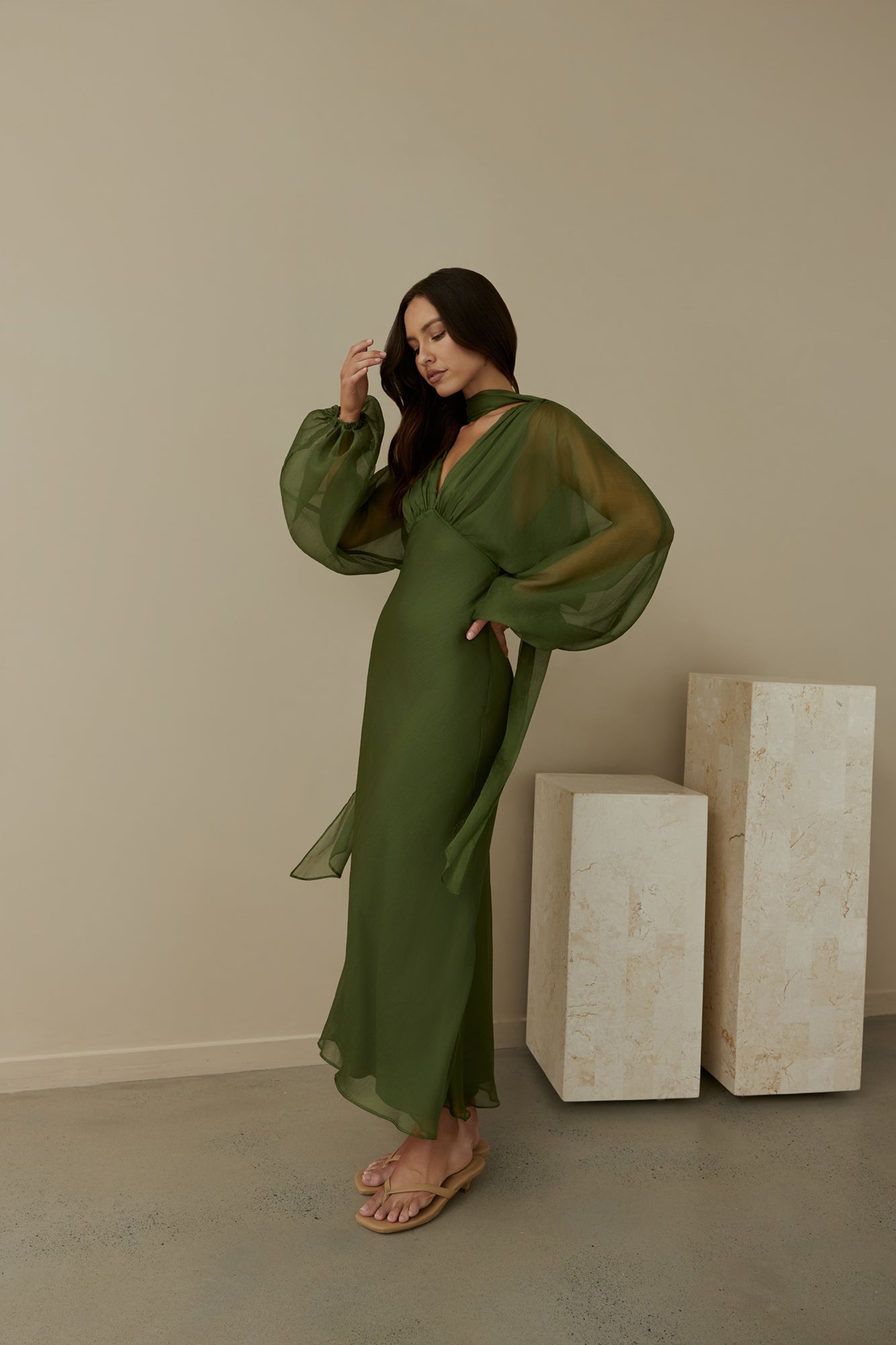 Our Nostalgia Long Sleeve Maxi Dress Green-Seaa Fashion