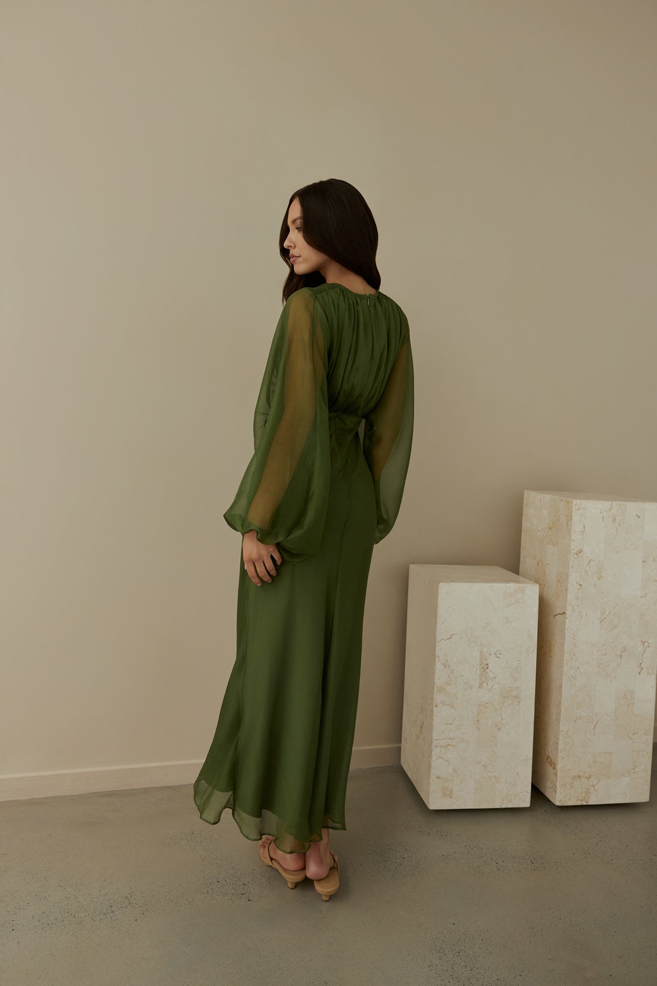 Our Nostalgia Long Sleeve Maxi Dress Green-Seaa Fashion