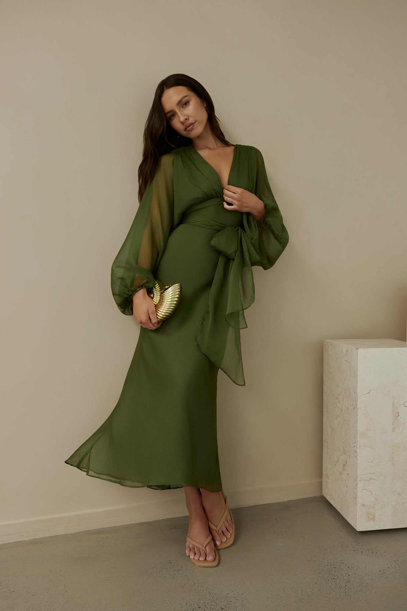 Our Nostalgia Long Sleeve Maxi Dress Green-Seaa Fashion