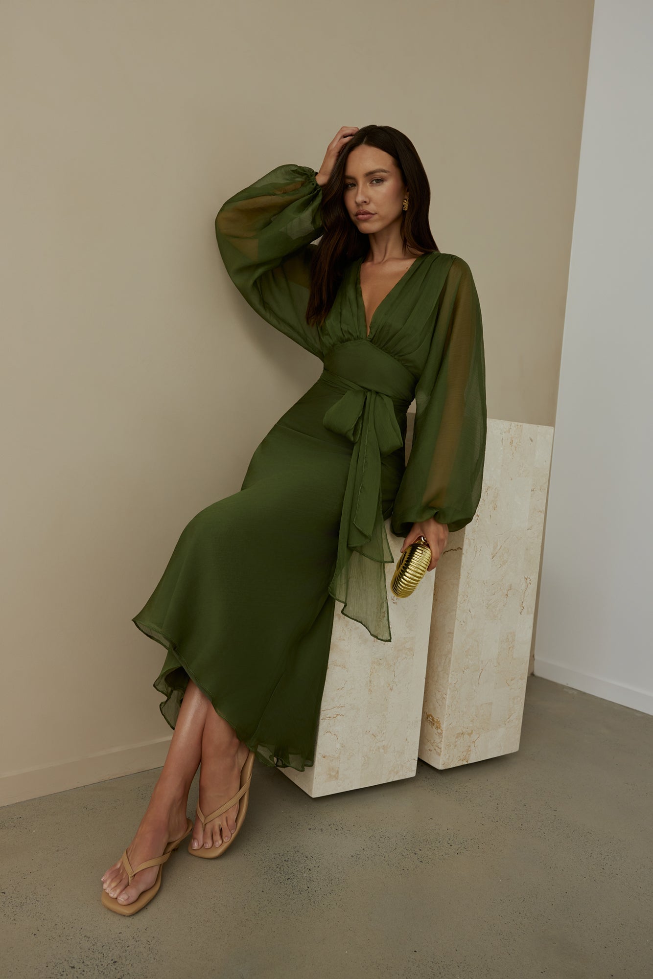 Our Nostalgia Long Sleeve Maxi Dress Green-Seaa Fashion
