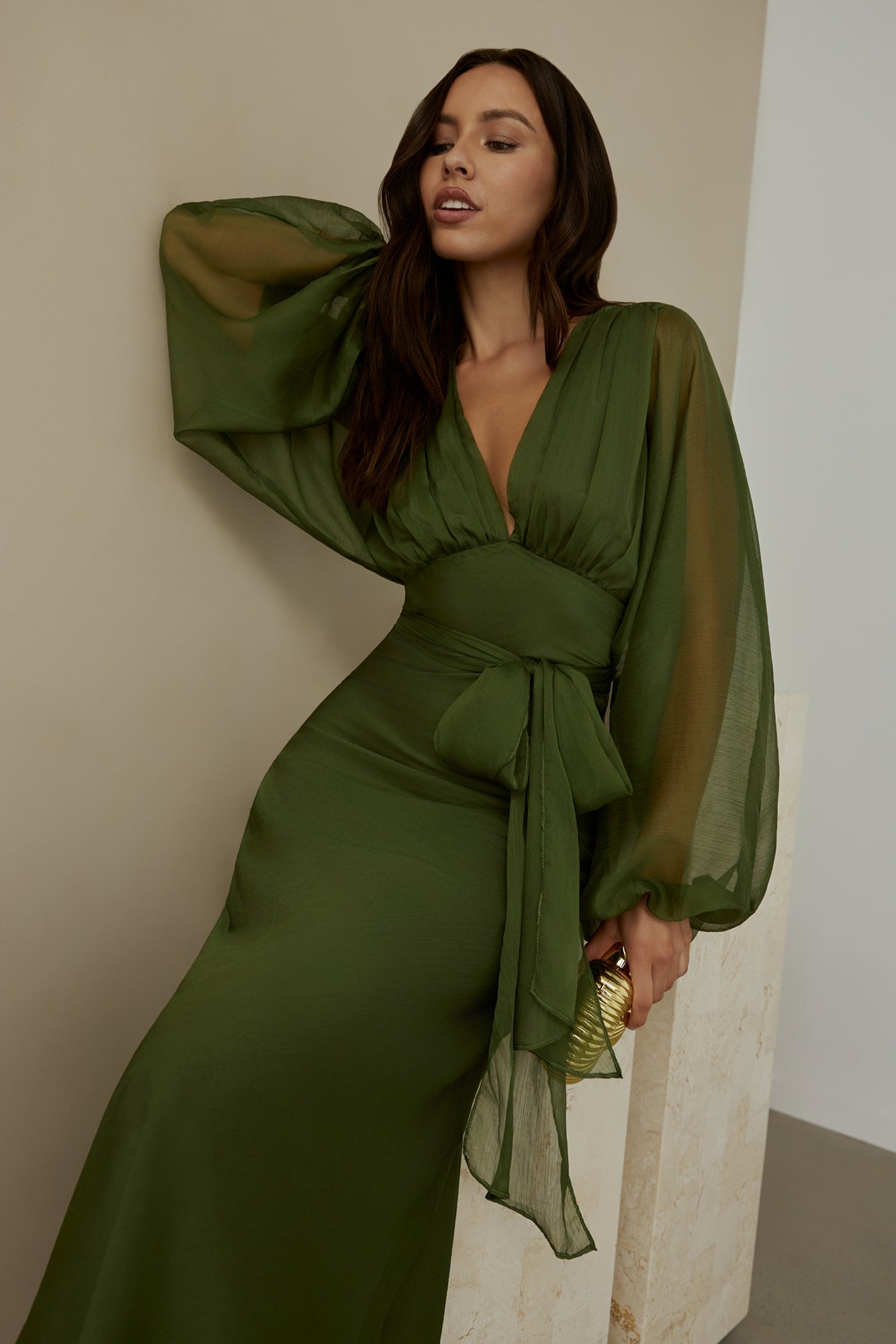 Our Nostalgia Long Sleeve Maxi Dress Green-Seaa Fashion