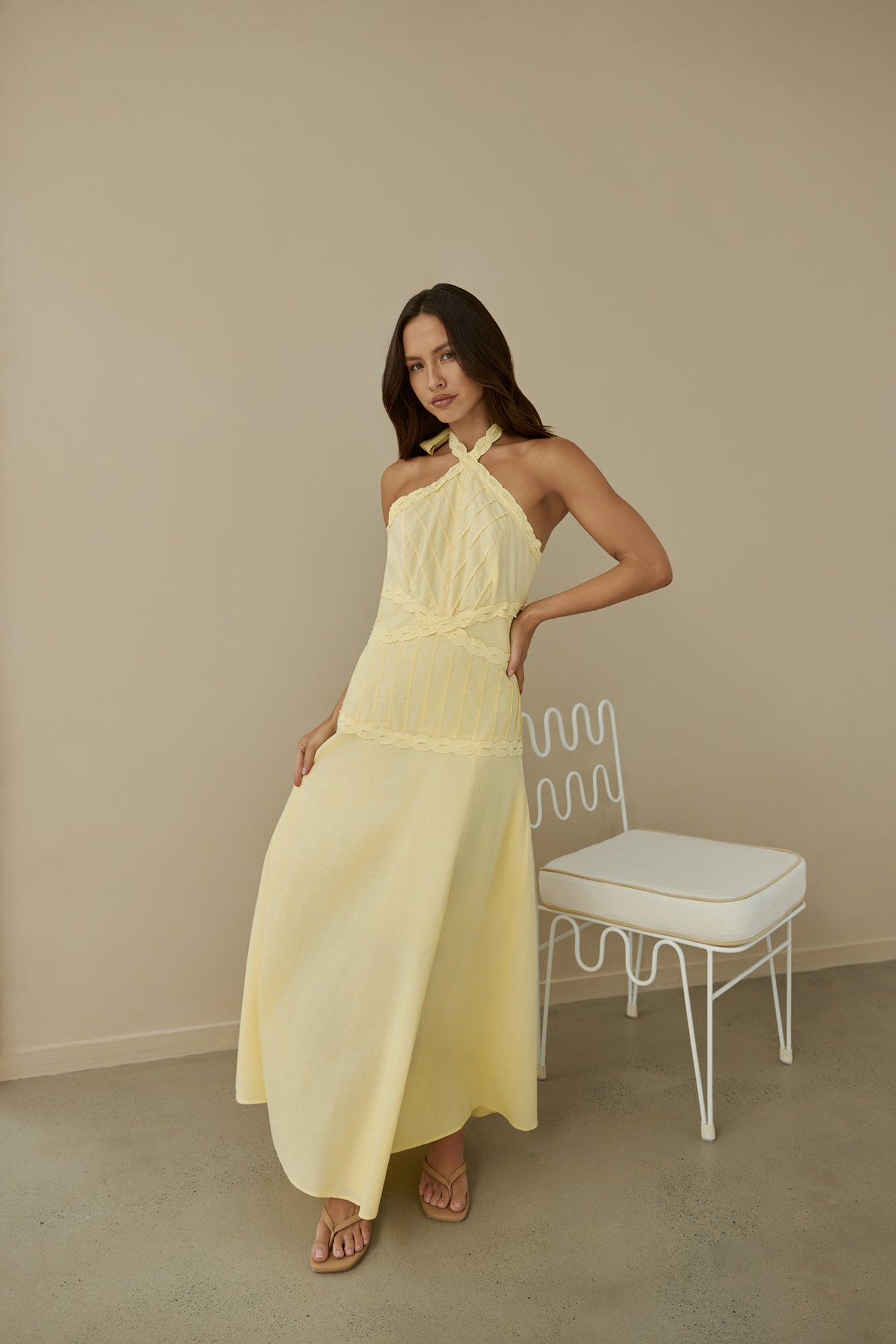Tropical Dreamer Halter Maxi Dress Yellow-Seaa Fashion