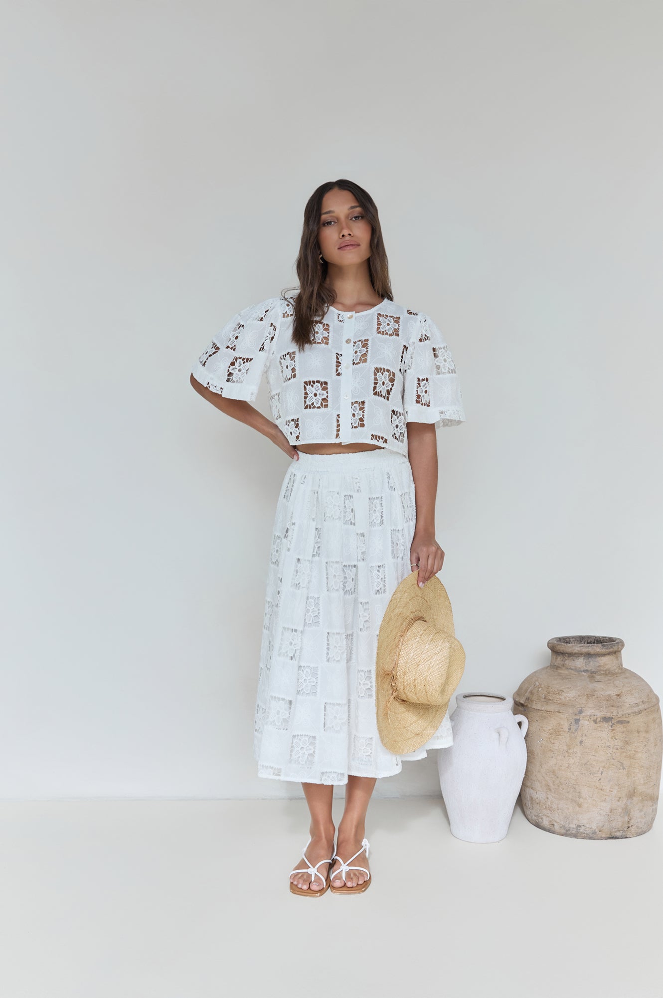 Andolina Crochet Lace Midi Skirt White-Seaa Fashion