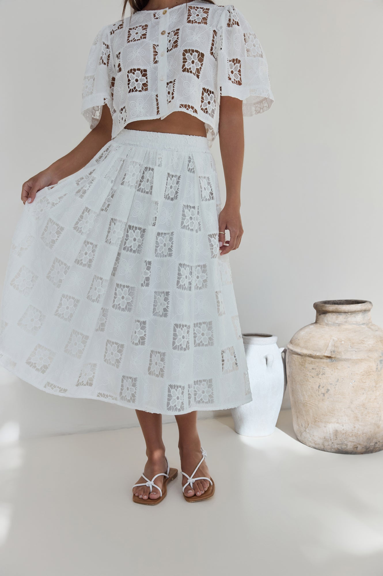 Andolina Crochet Lace Midi Skirt White-Seaa Fashion