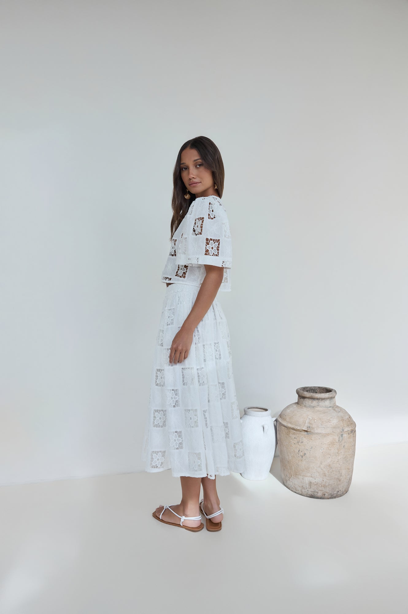 Andolina Crochet Lace Midi Skirt White-Seaa Fashion