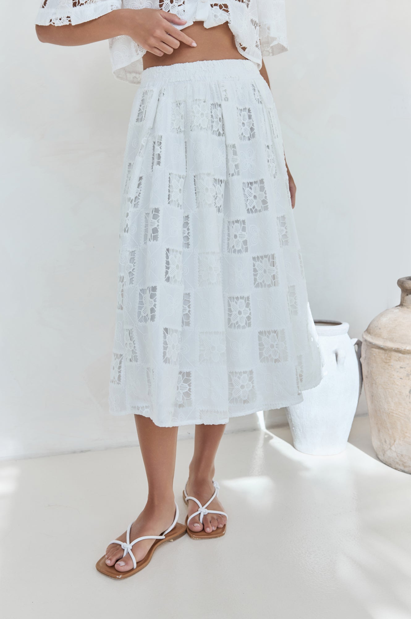 Andolina Crochet Lace Midi Skirt White-Seaa Fashion