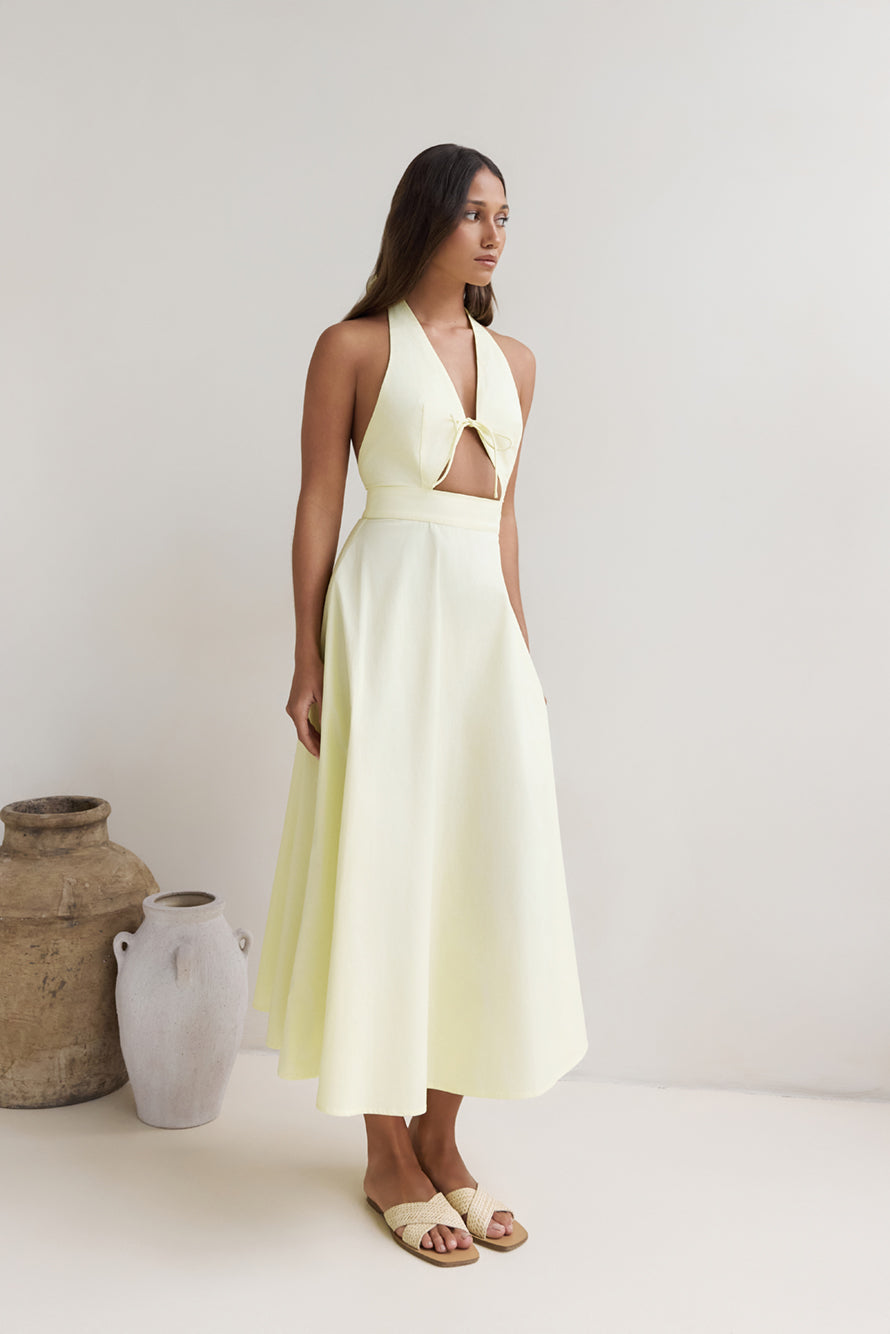 Sands Of Splendor Halter Maxi Dress Lemon-Seaa Fashion