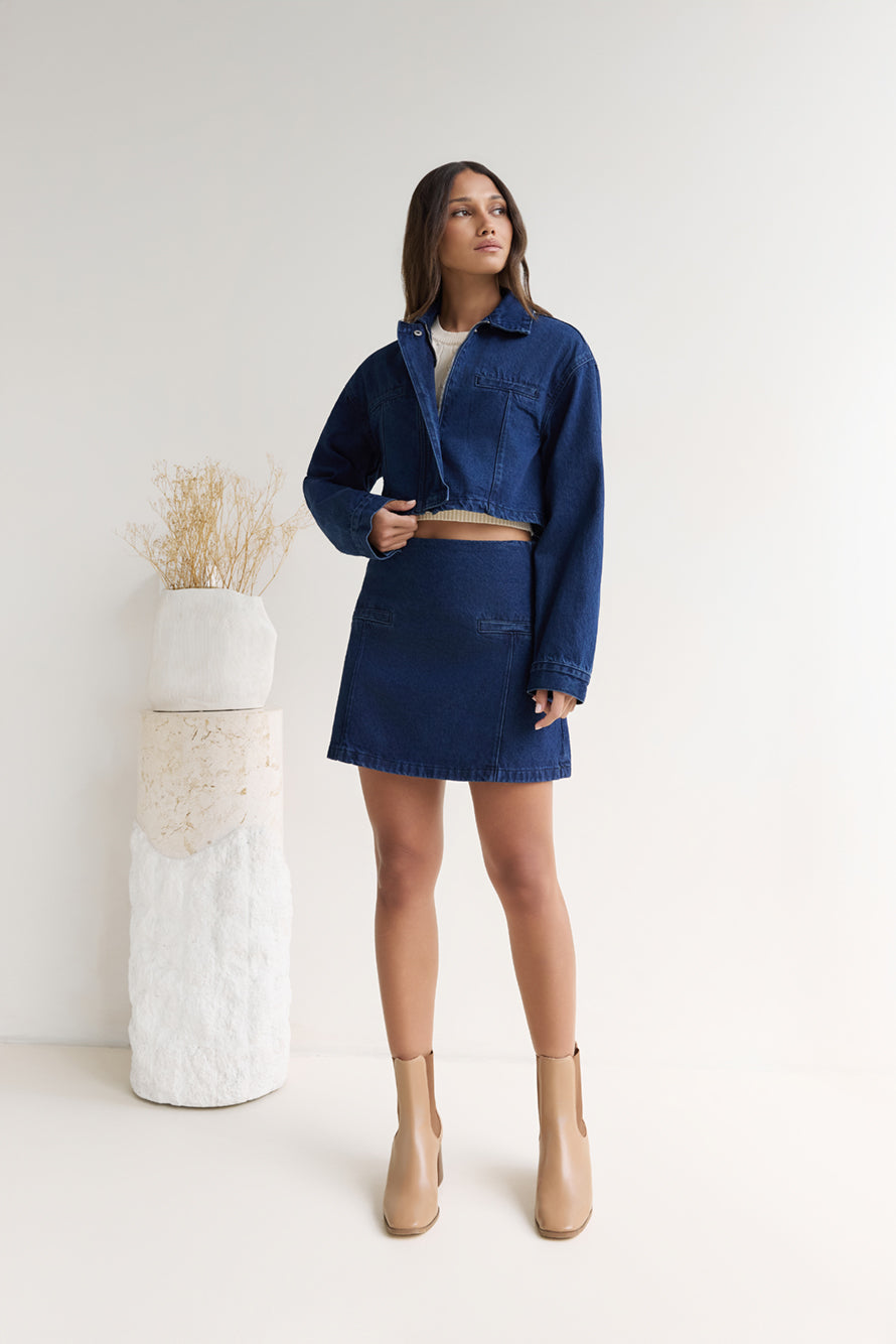 Coffee Dates Denim Mini Skirt Blue-Seaa Fashion
