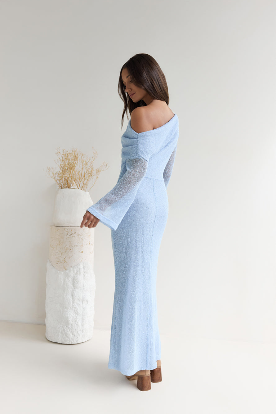 Cool Daze Long Sleeve Knit Maxi Dress Blue-Seaa Fashion