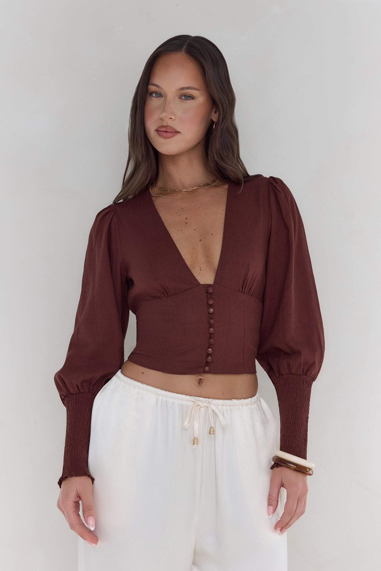 Brush Of Luck Long Sleeve Top Brown-Seaa Fashion