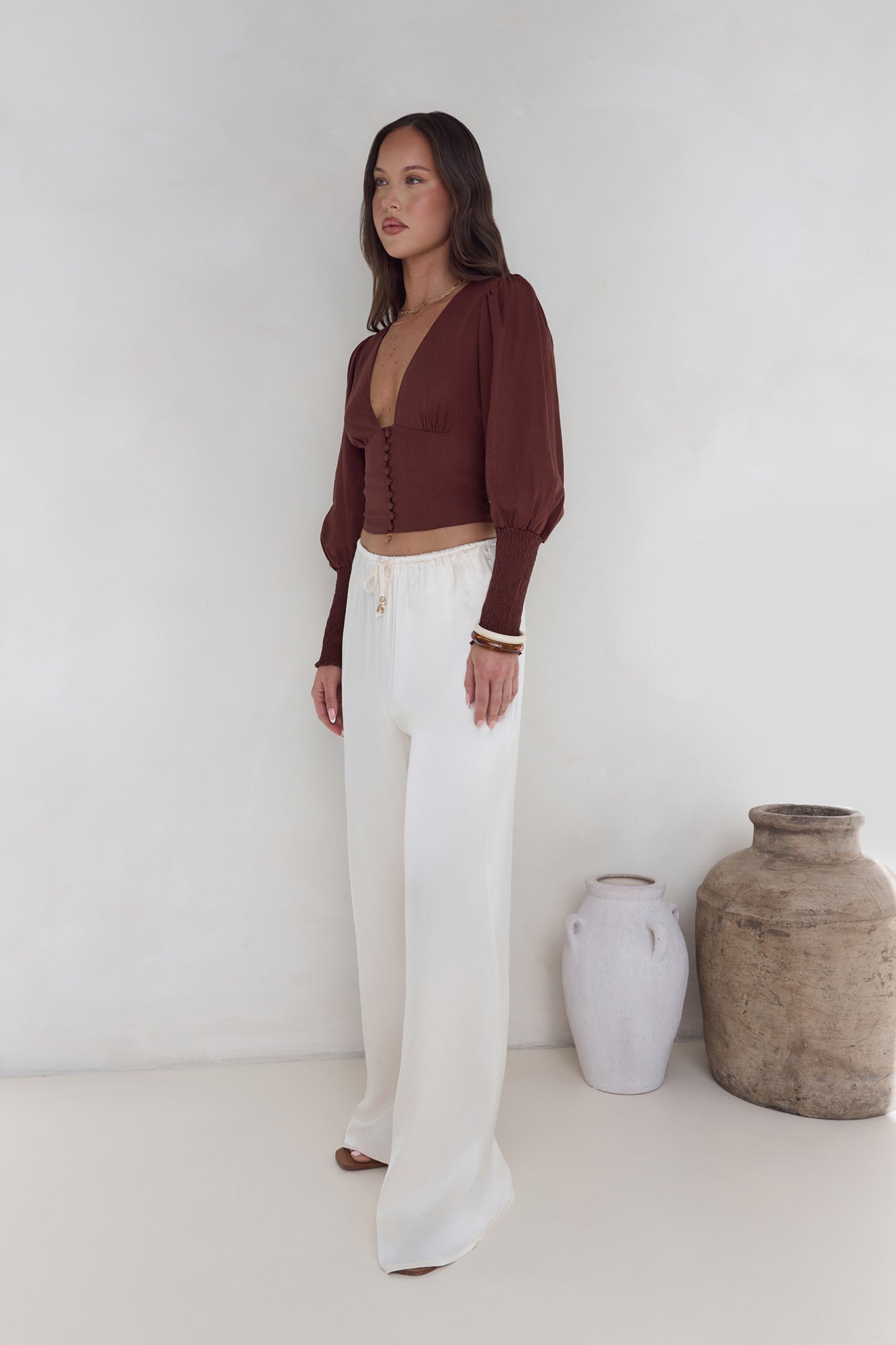 Brush Of Luck Long Sleeve Top Brown-Seaa Fashion