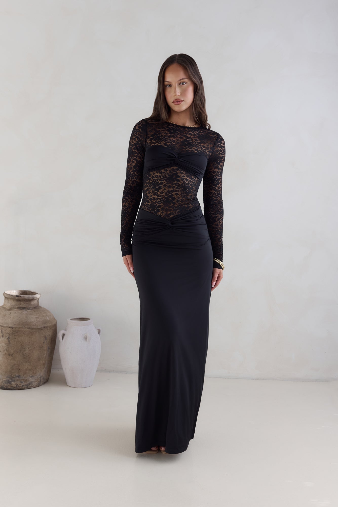 Larna Sleeved Maxi Dress Black-Seaa Fashion