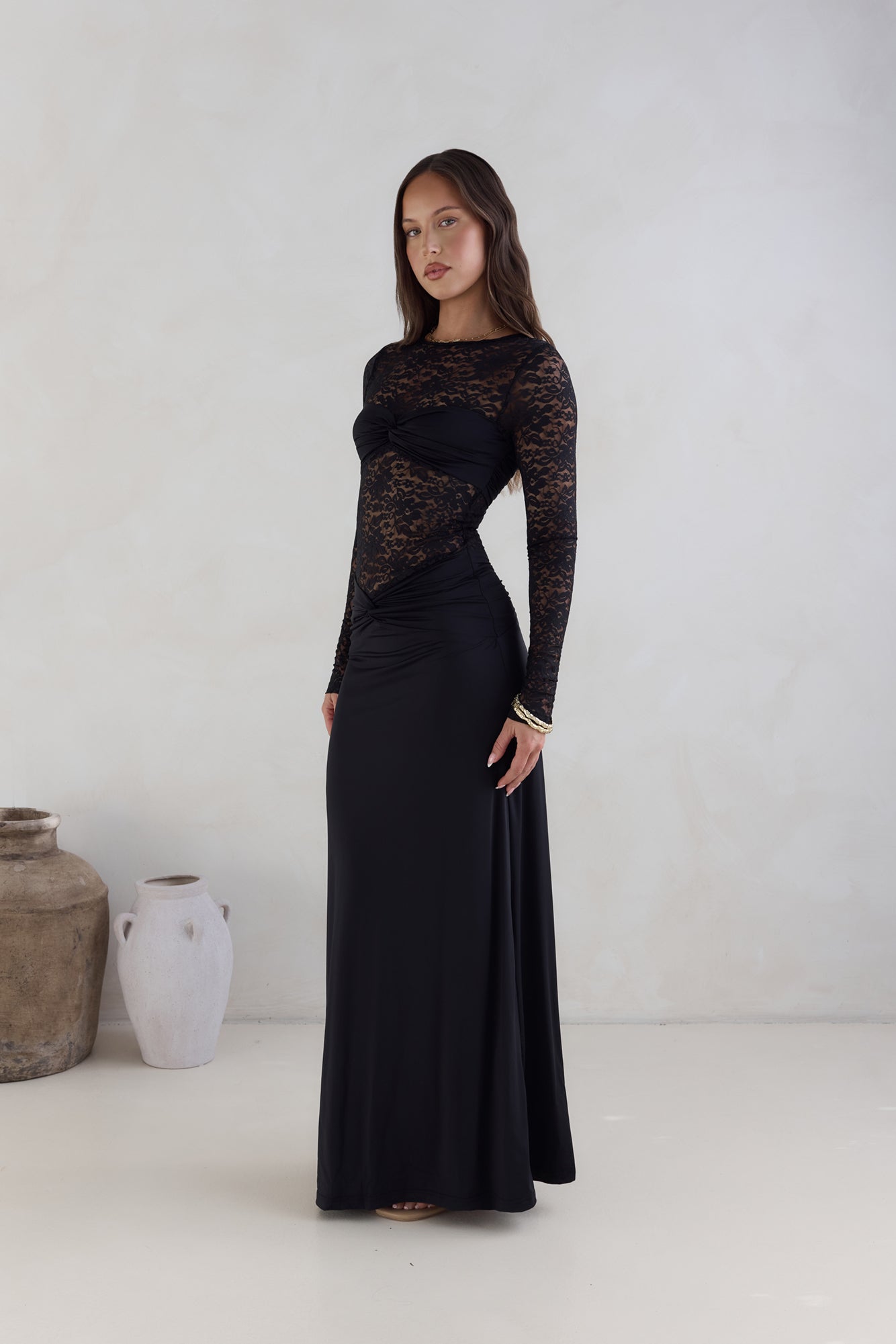 Larna Sleeved Maxi Dress Black-Seaa Fashion