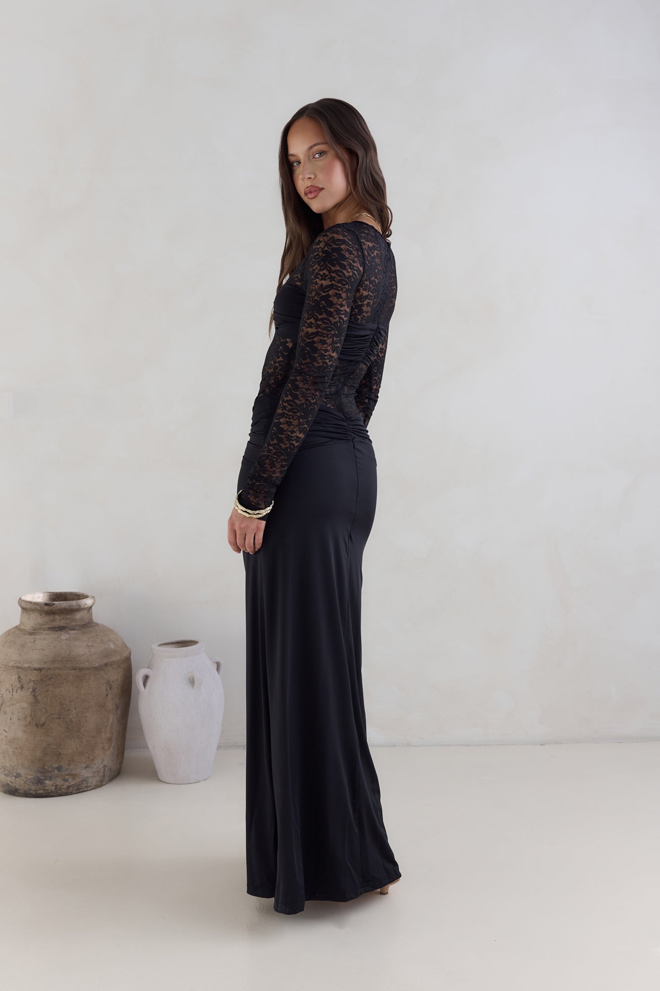 Larna Sleeved Maxi Dress Black-Seaa Fashion