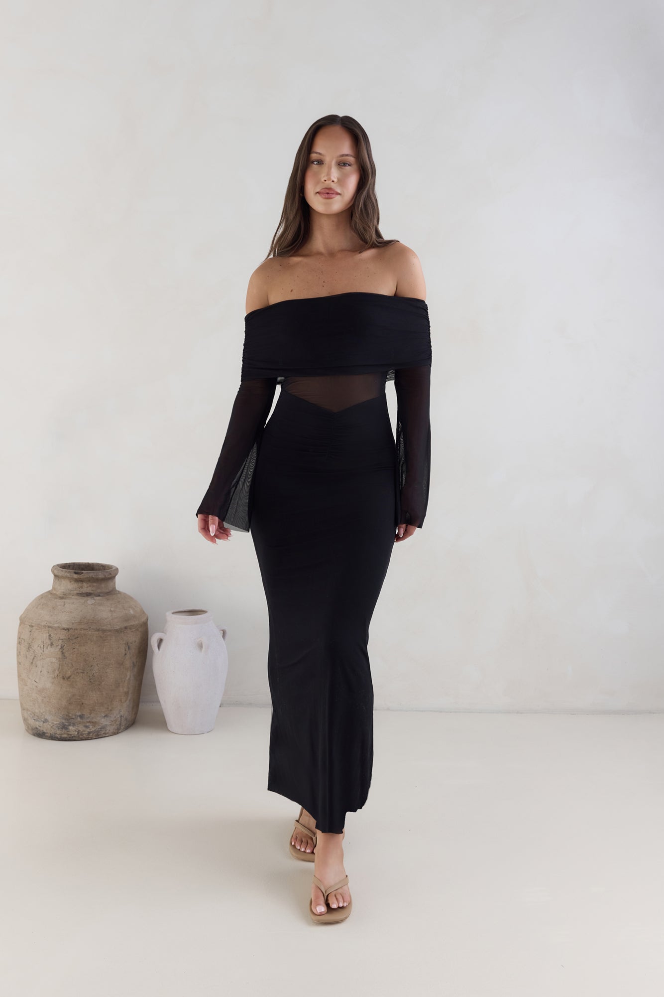 Sands Of Somewhere Off Shoulder Maxi Dress Black-Seaa Fashion