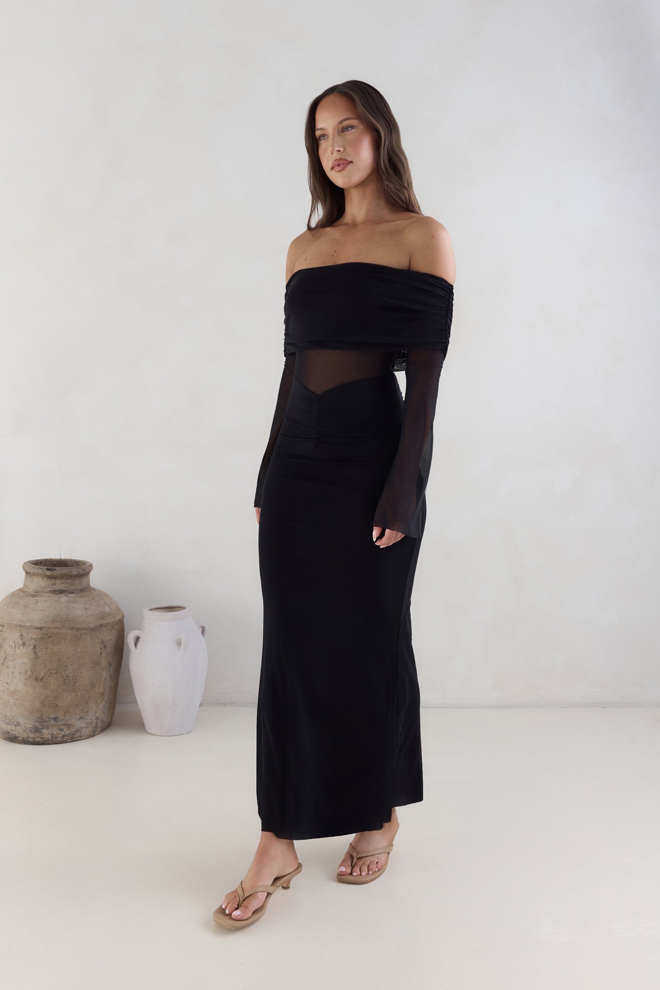 Sands Of Somewhere Off Shoulder Maxi Dress Black-Seaa Fashion