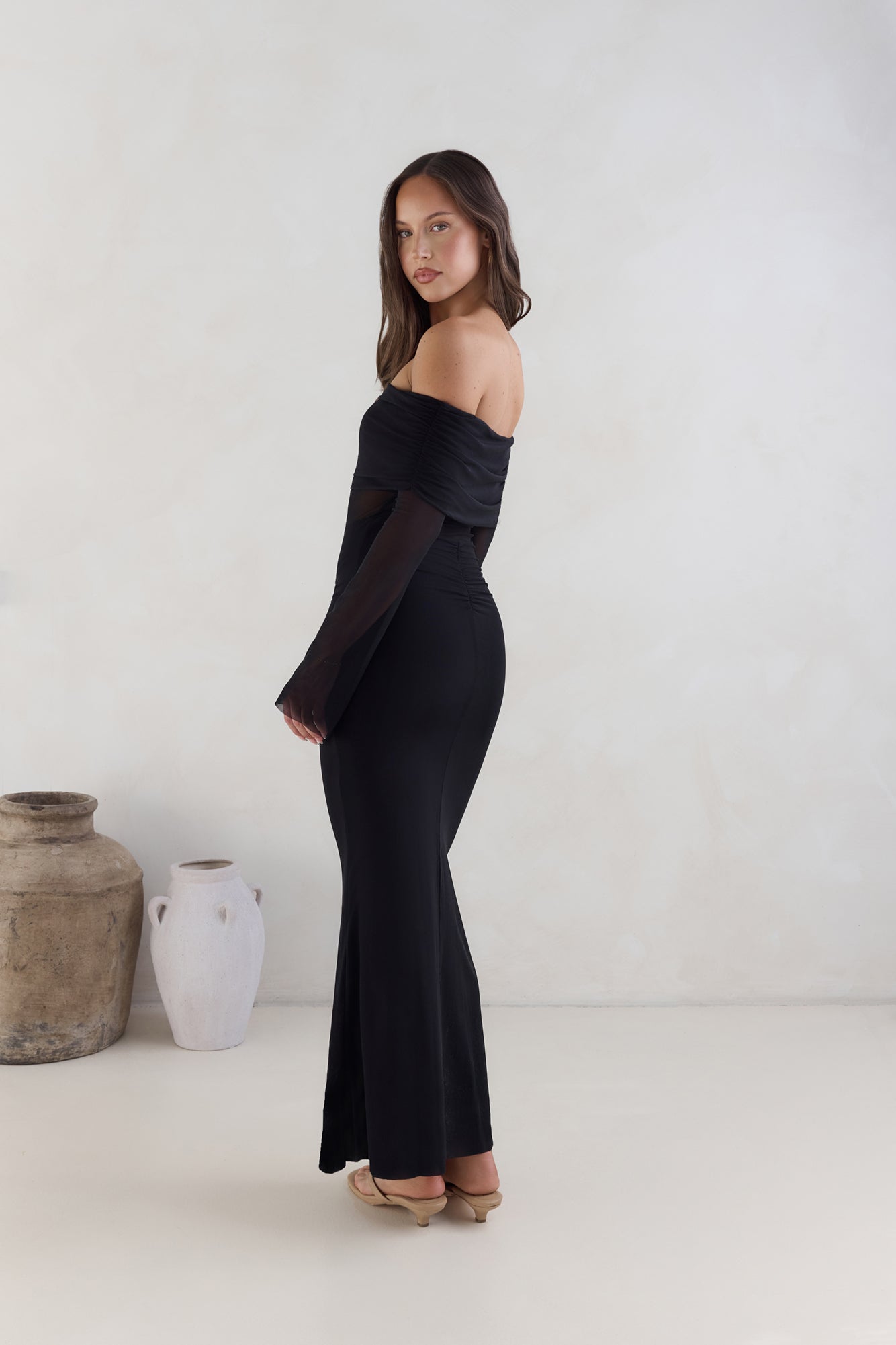 Sands Of Somewhere Off Shoulder Maxi Dress Black-Seaa Fashion