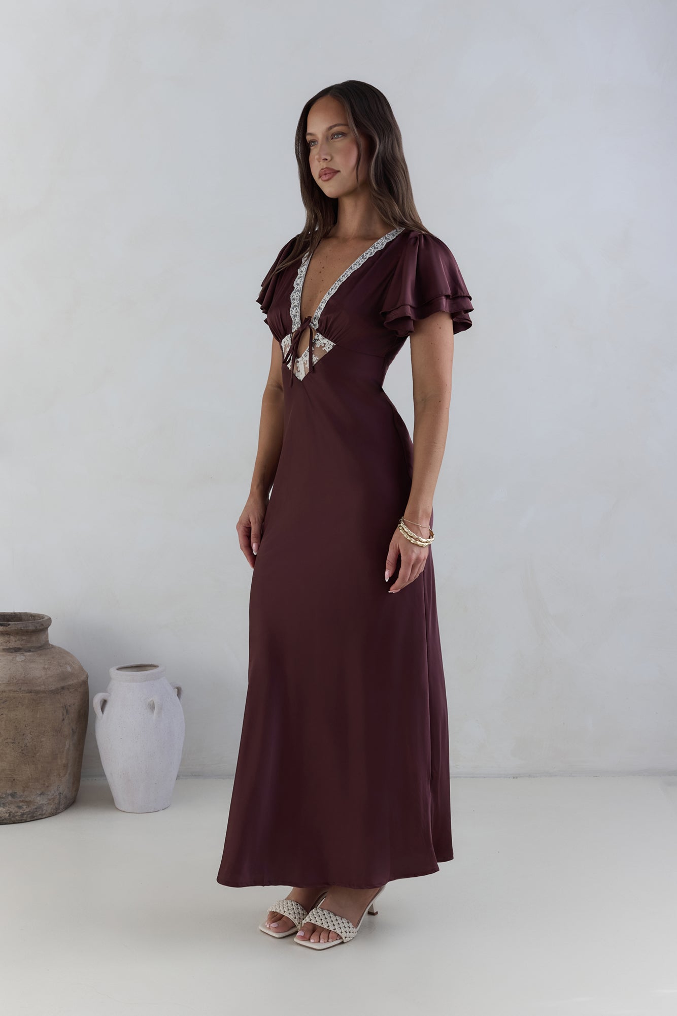 Postcard Dreams Satin Maxi Dress Brown-Seaa Fashion
