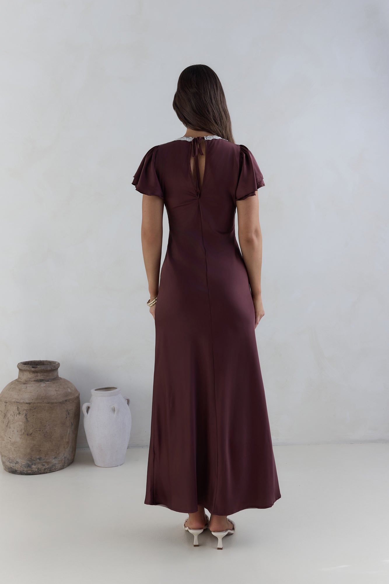 Postcard Dreams Satin Maxi Dress Brown-Seaa Fashion