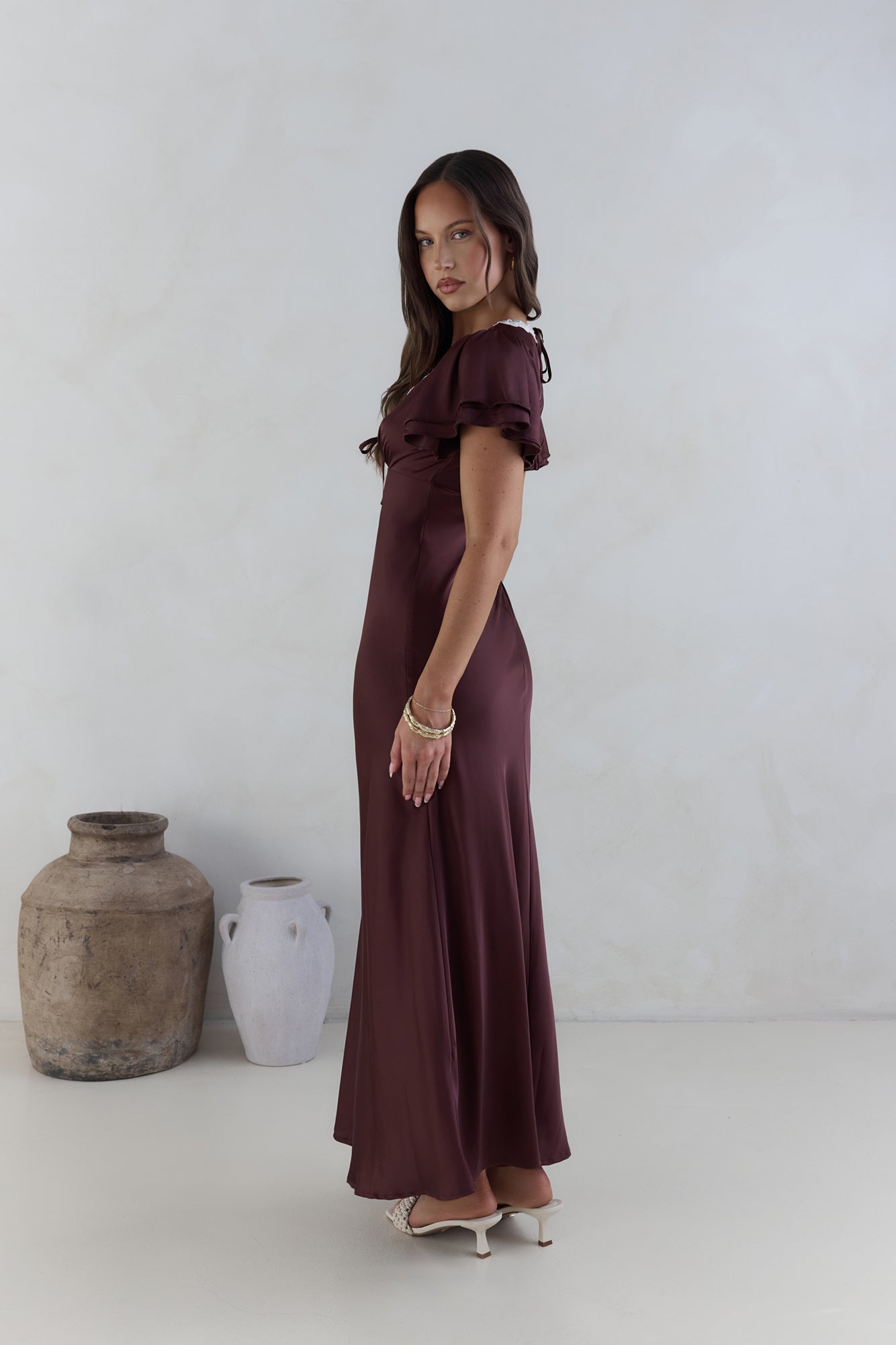 Postcard Dreams Satin Maxi Dress Brown-Seaa Fashion