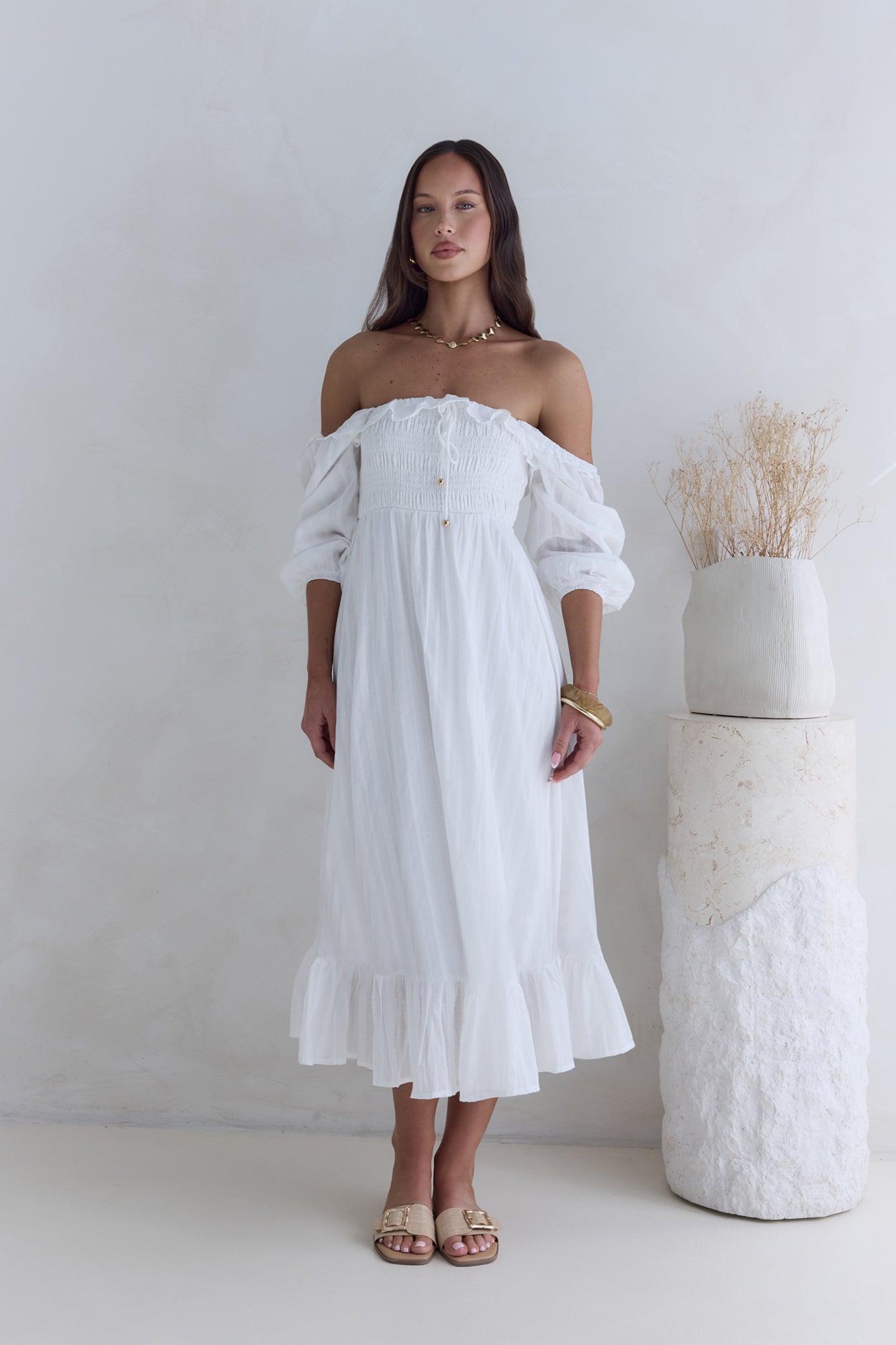Loved By The Moon Midi Dress White-Seaa Fashion