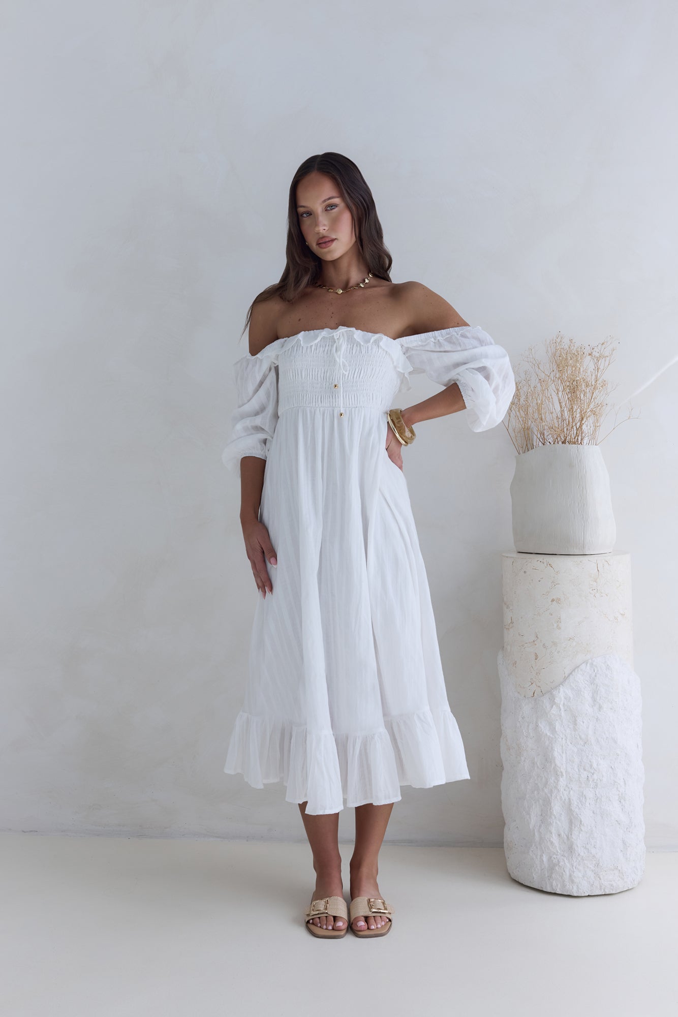 Loved By The Moon Midi Dress White-Seaa Fashion