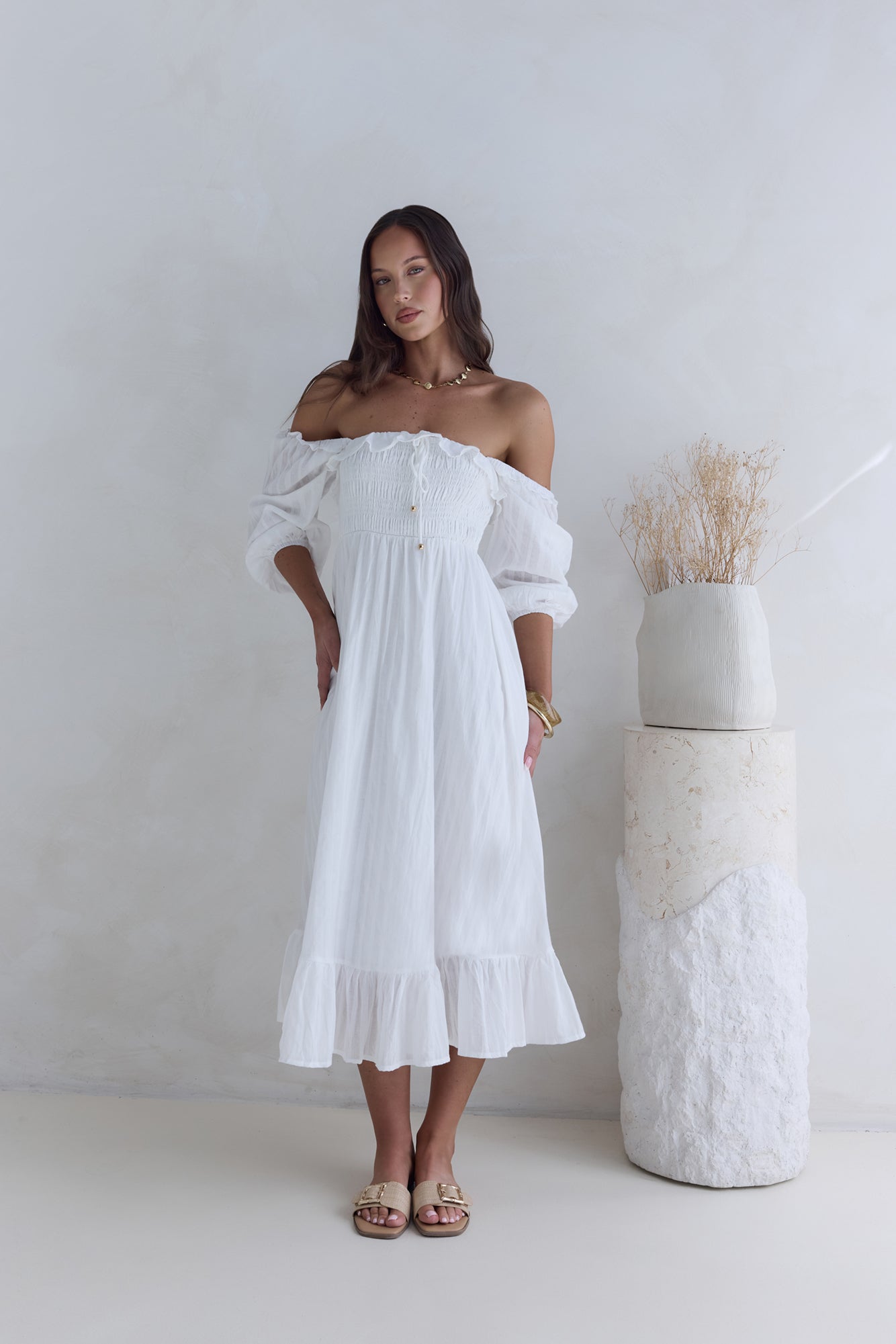 Loved By The Moon Midi Dress White-Seaa Fashion