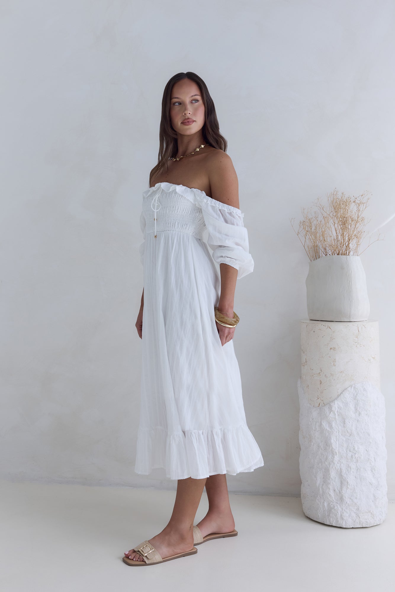 Loved By The Moon Midi Dress White-Seaa Fashion