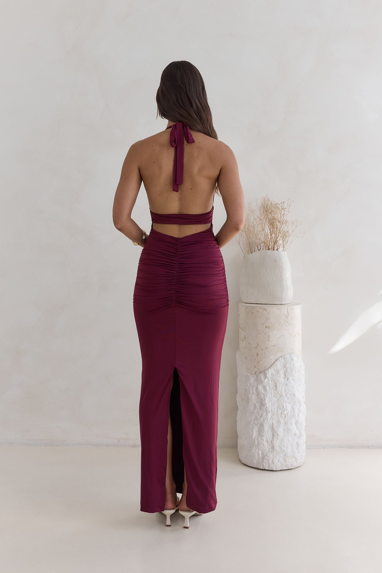 Under The Stars Halter Maxi Dress Burgundy-Seaa Fashion
