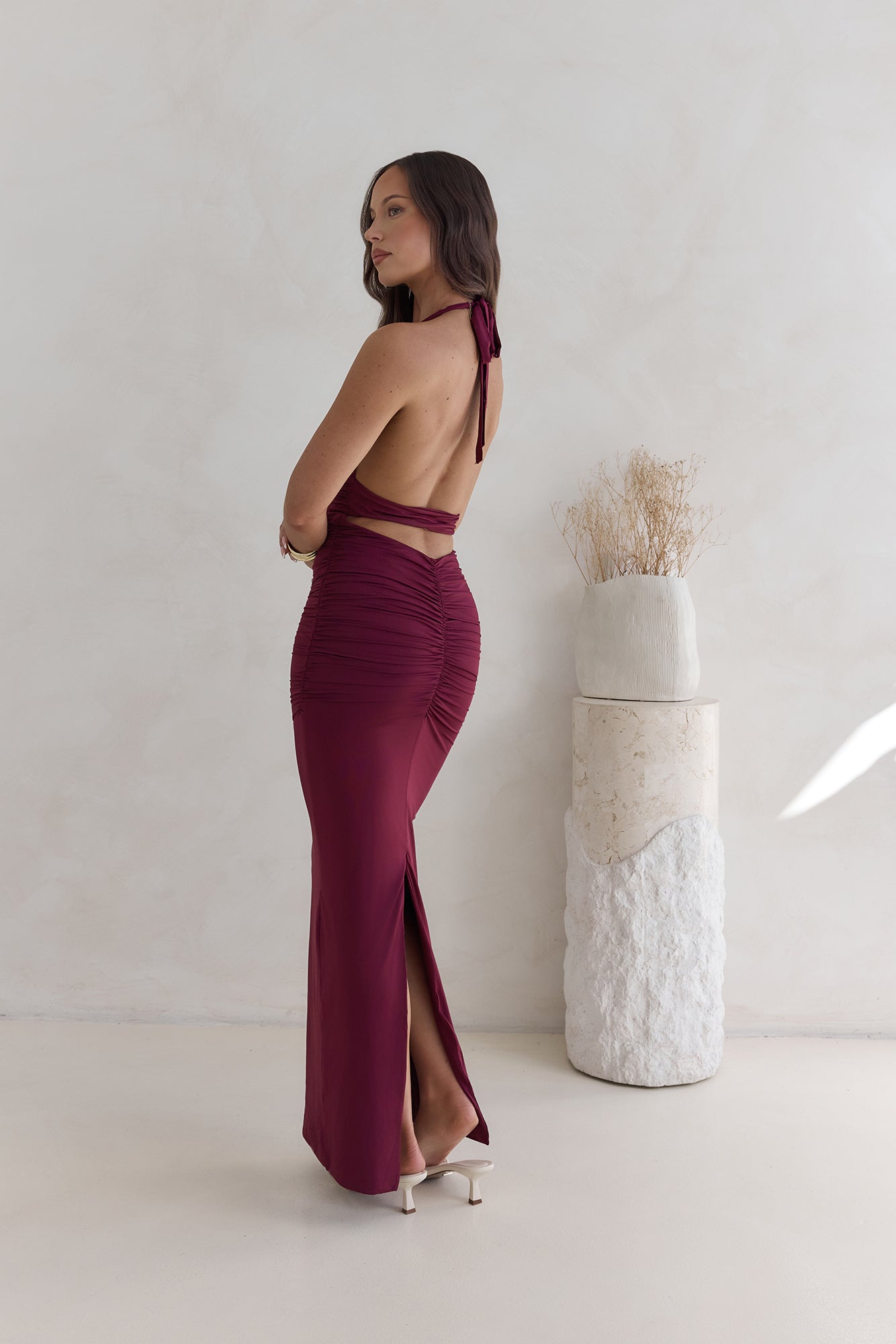 Under The Stars Halter Maxi Dress Burgundy-Seaa Fashion