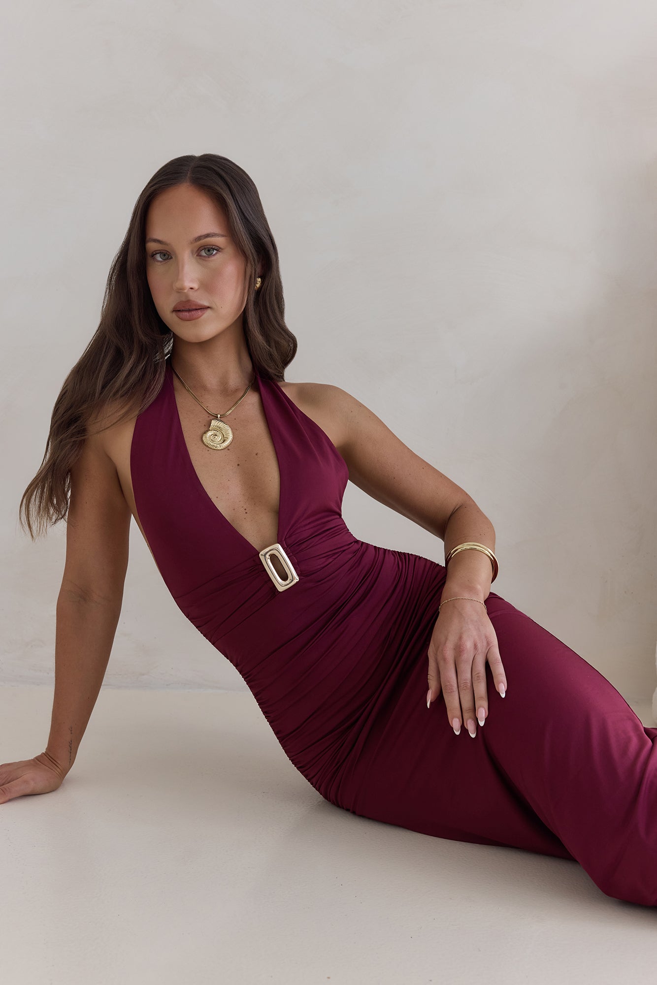 Under The Stars Halter Maxi Dress Burgundy-Seaa Fashion