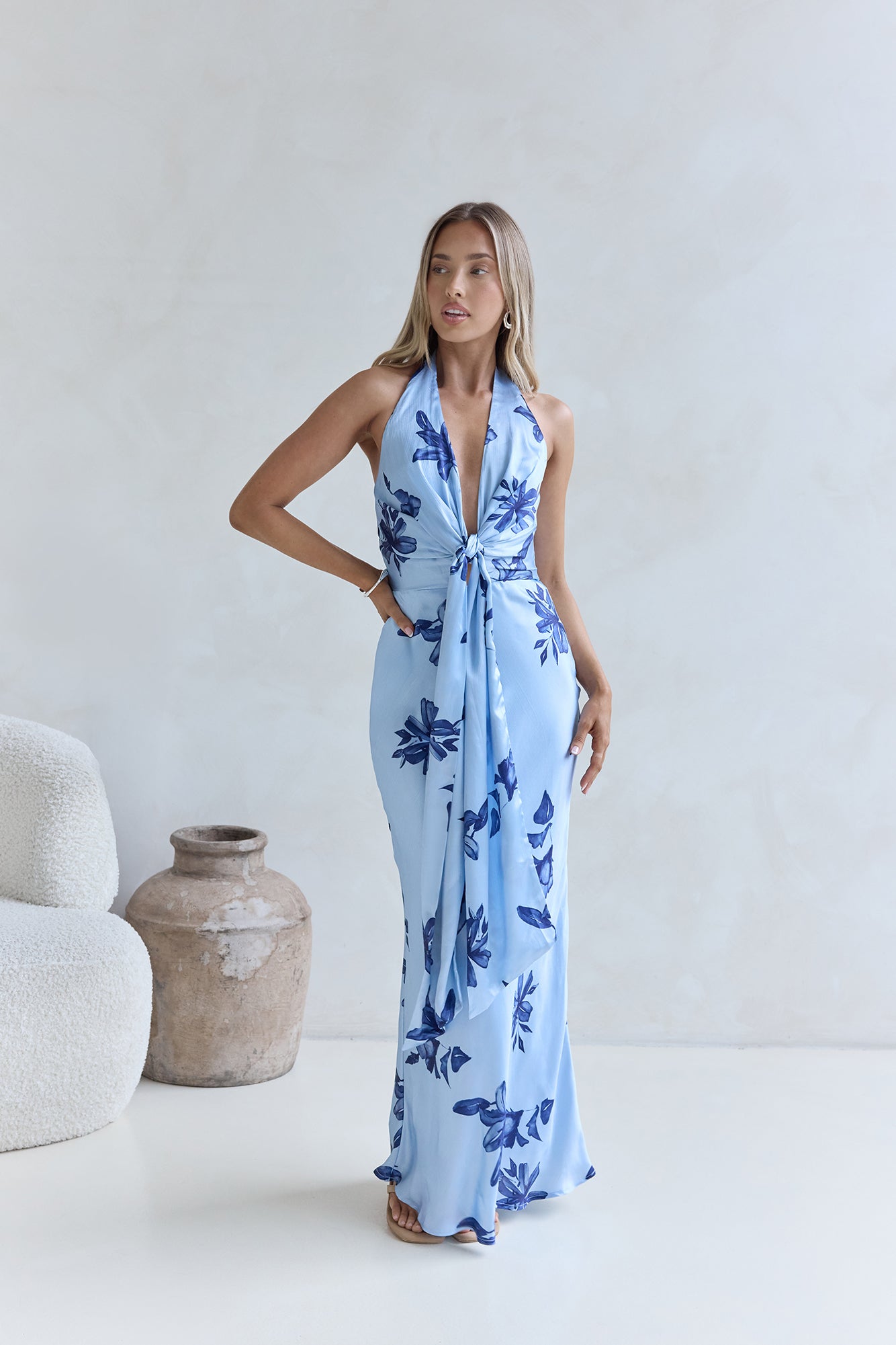 Lovers In Bloom Halter Maxi Dress Blue-Seaa Fashion