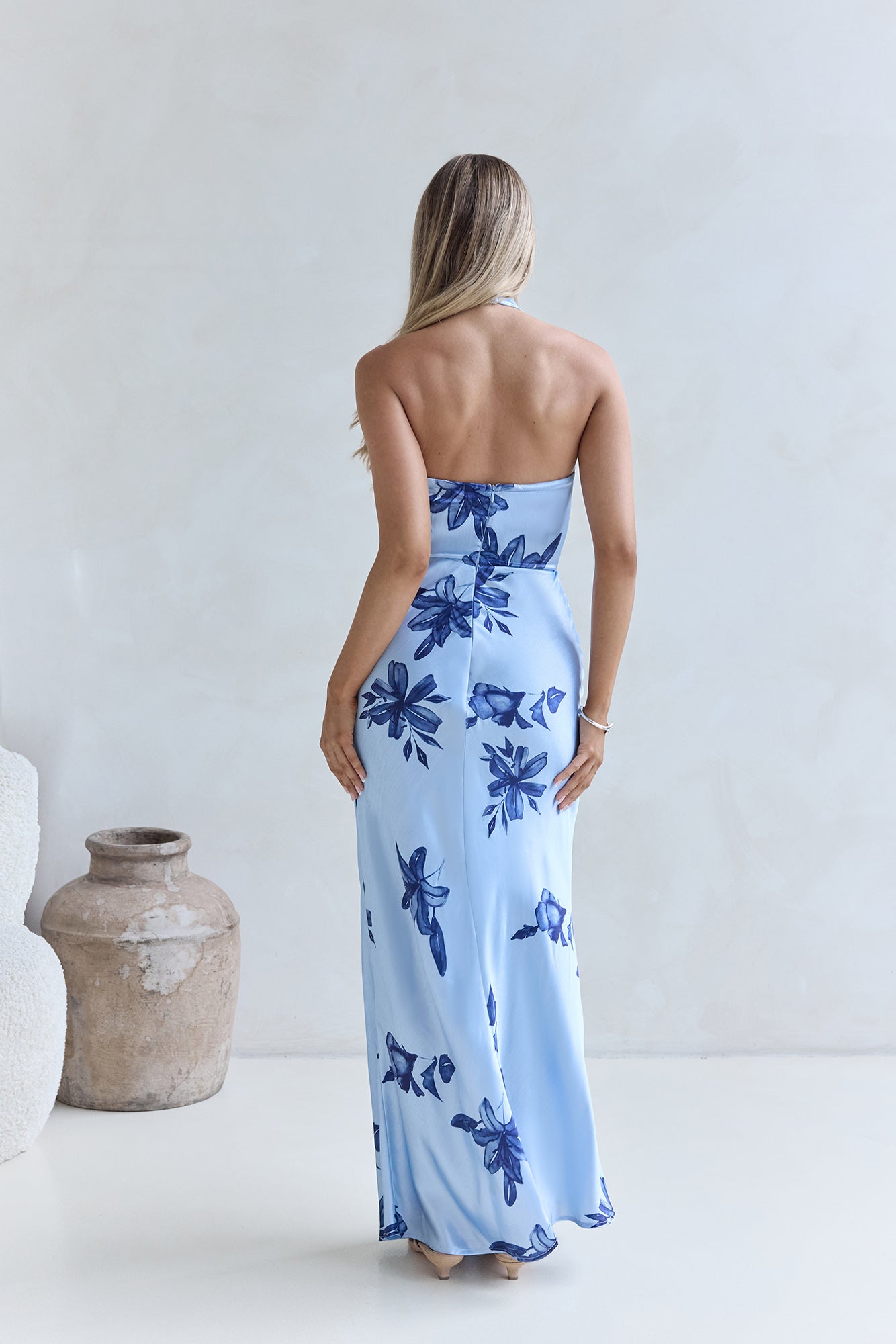 Lovers In Bloom Halter Maxi Dress Blue-Seaa Fashion