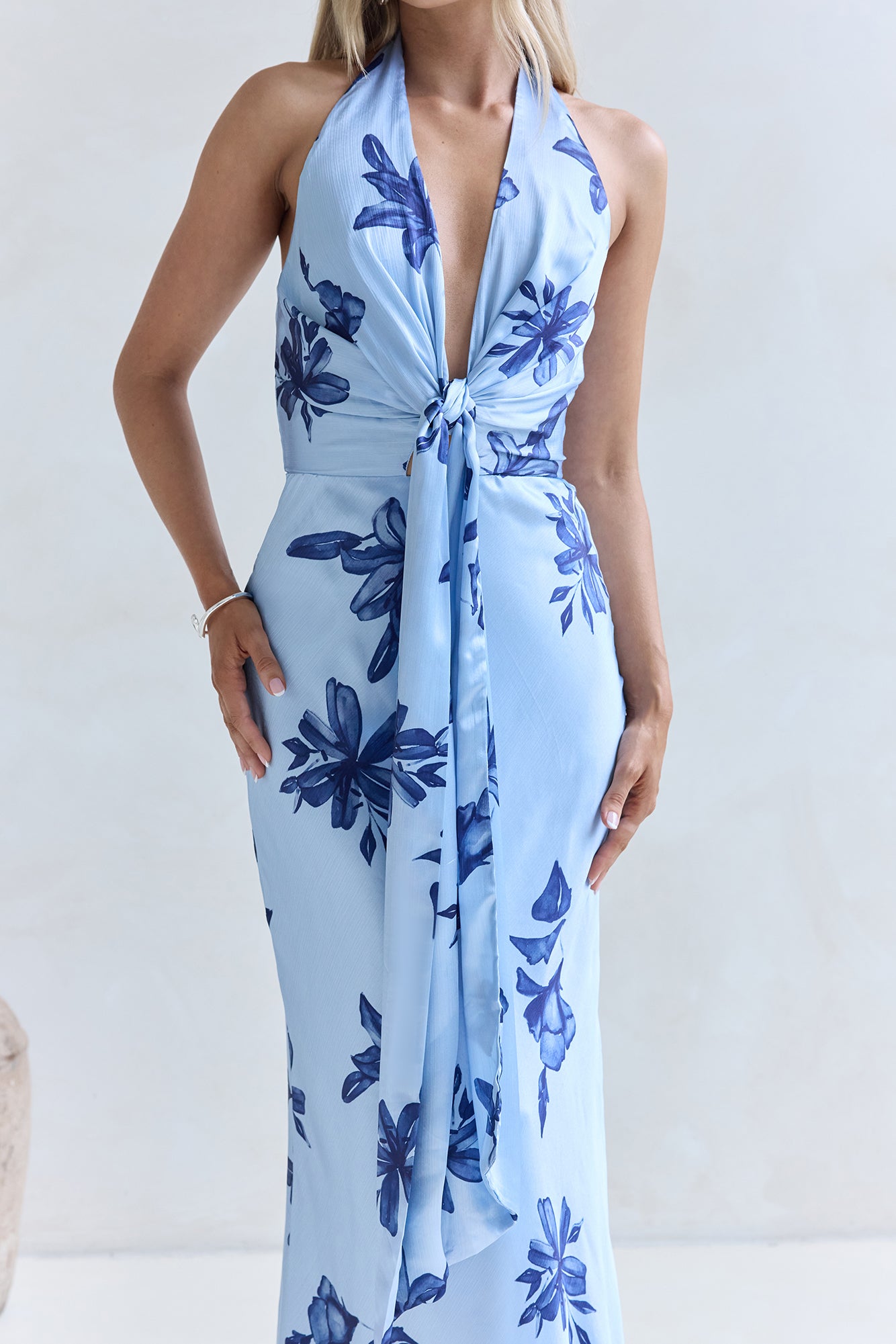 Lovers In Bloom Halter Maxi Dress Blue-Seaa Fashion