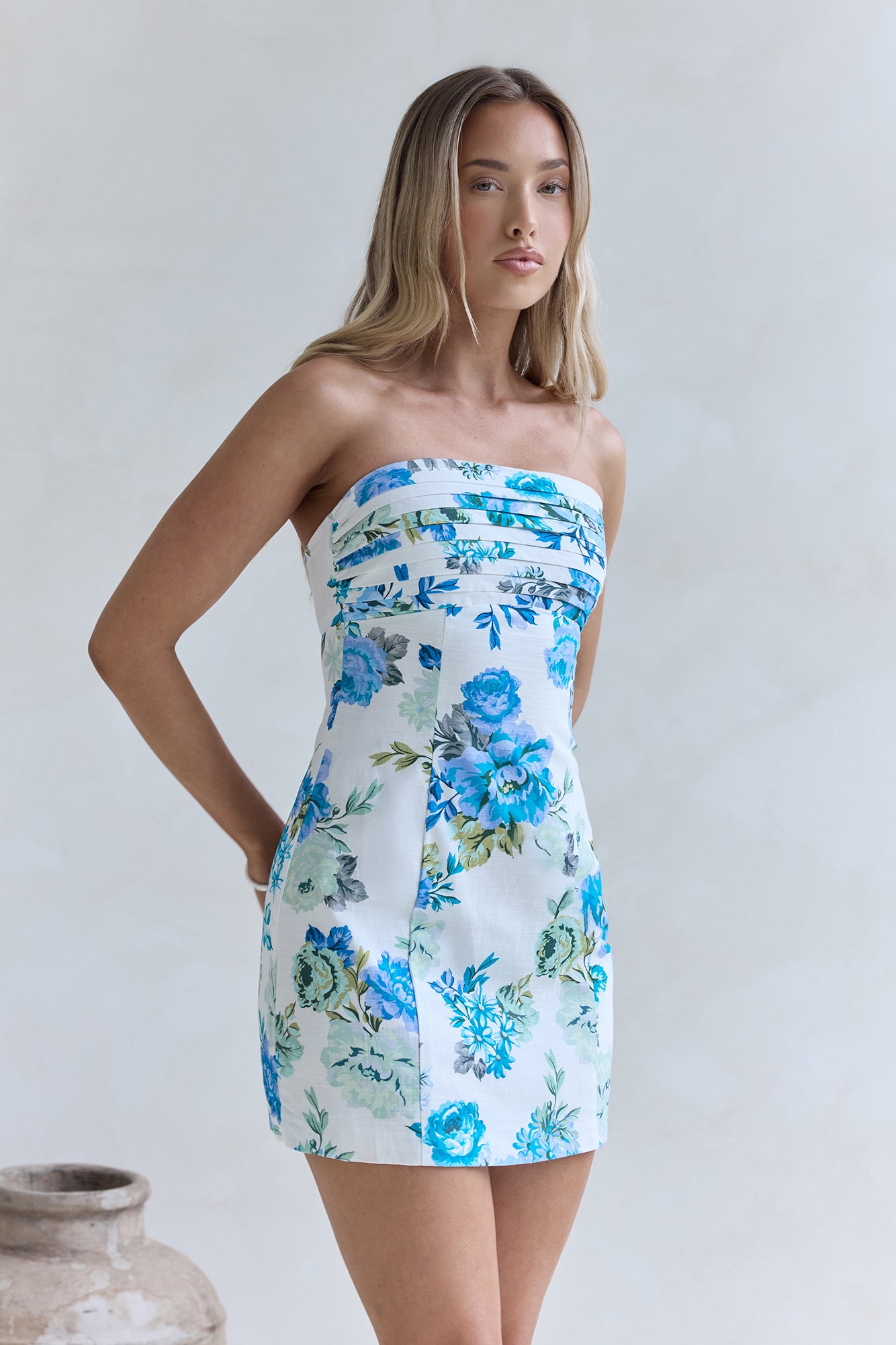 Rose Drift Strapless Mini Dress Blue-Seaa Fashion