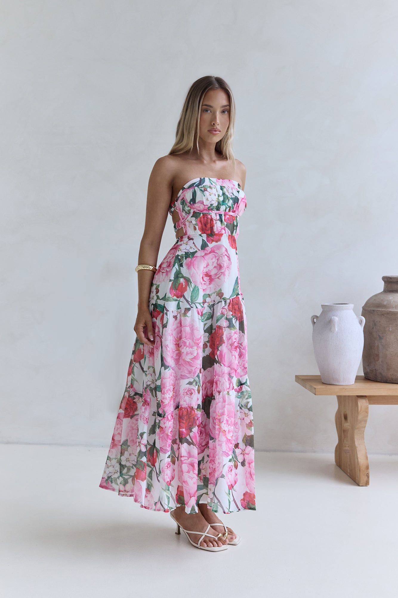 Bouquet In Bloom Strapless Maxi Dress Pink-Seaa Fashion