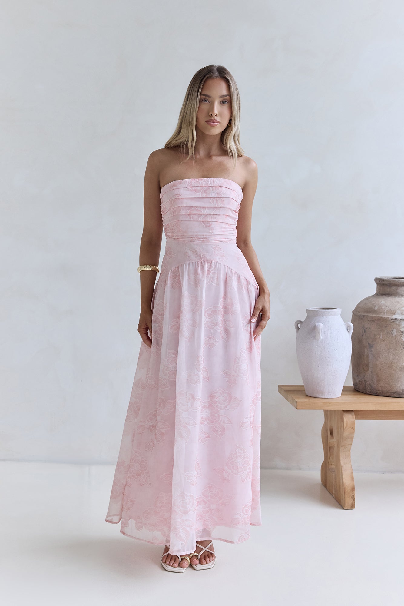 Cloud Kissed Paths Strapless Maxi Dress Pink-Seaa Fashion