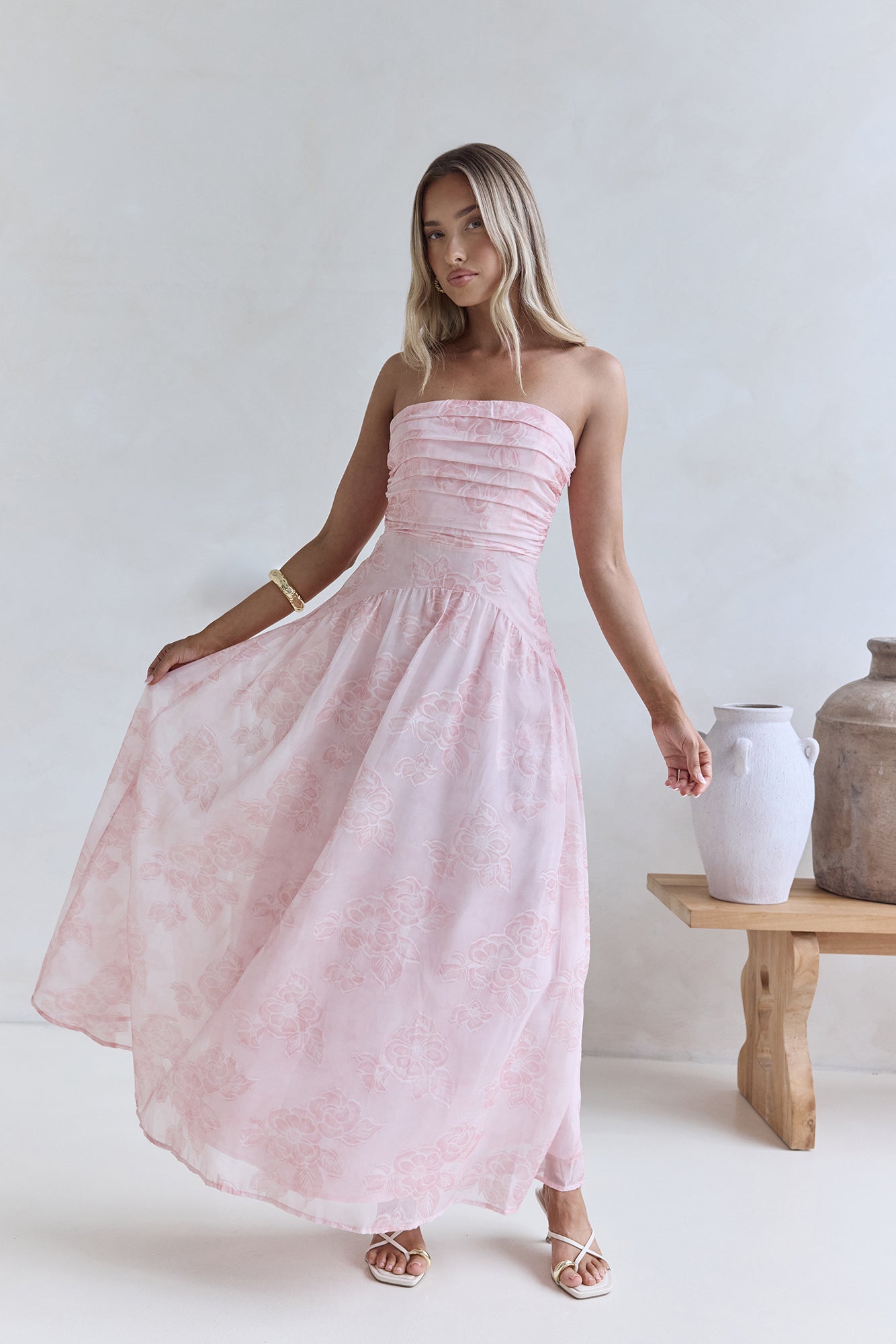 Cloud Kissed Paths Strapless Maxi Dress Pink-Seaa Fashion