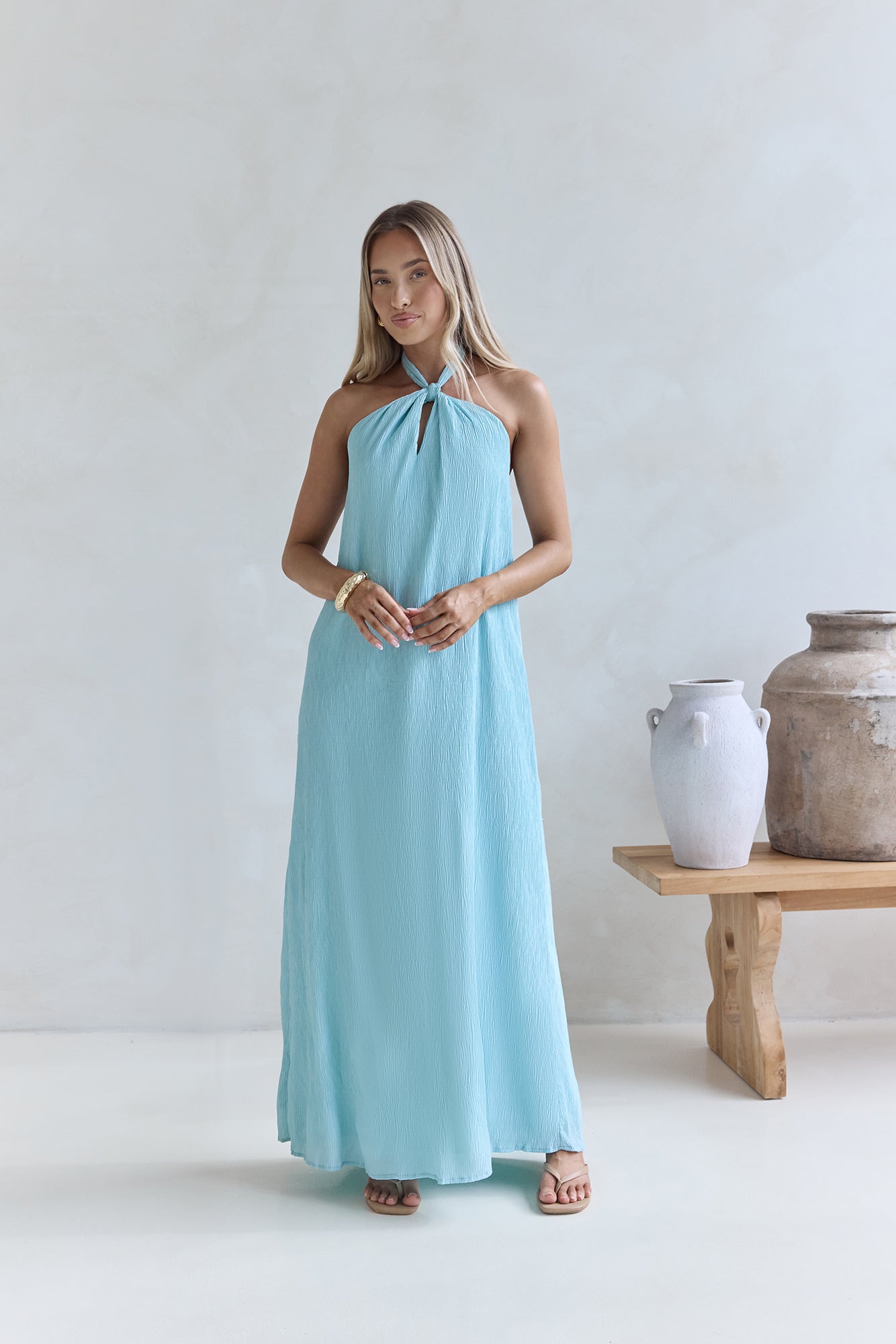Isle Of Chic Halter Maxi Dress Aqua-Seaa Fashion