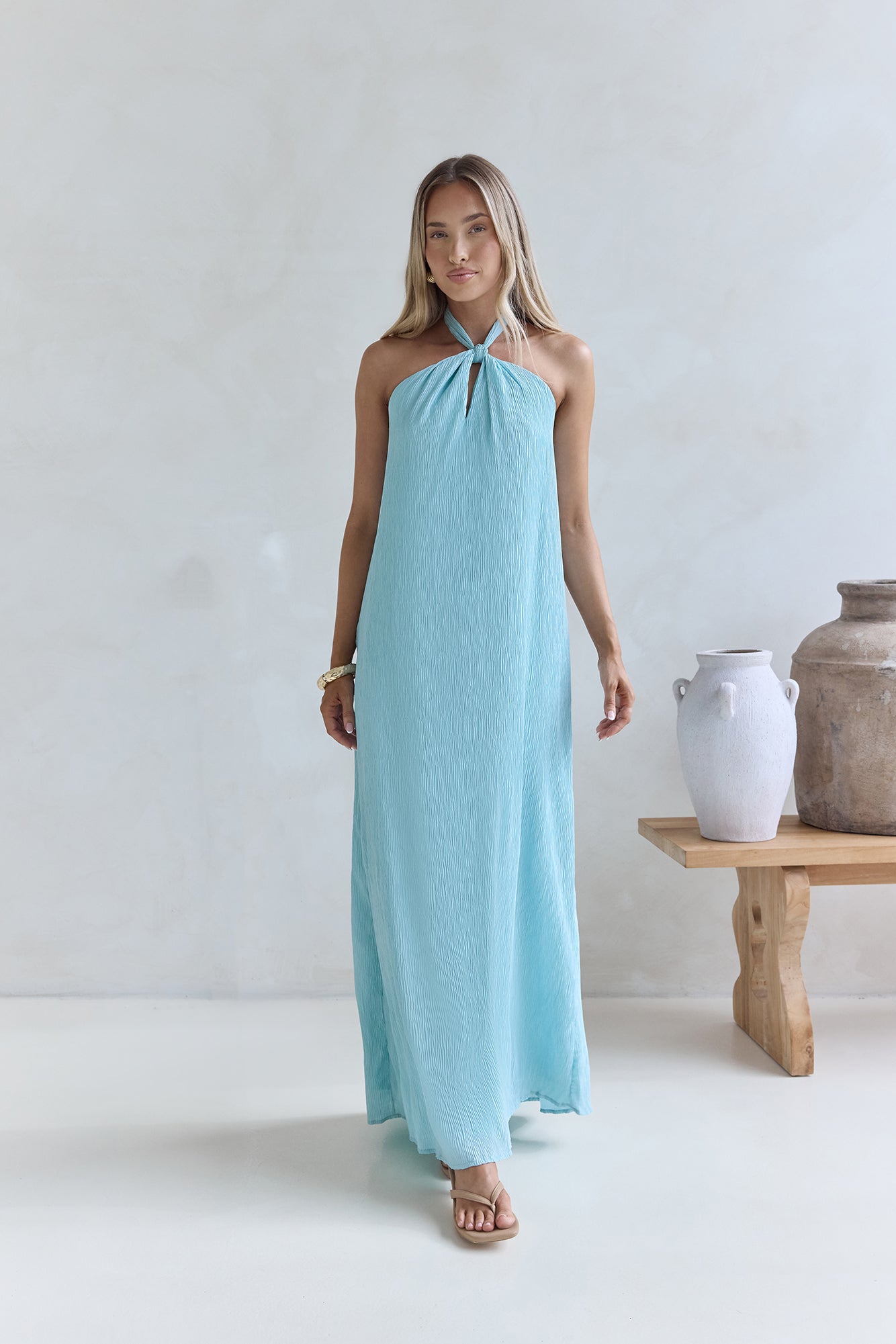 Isle Of Chic Halter Maxi Dress Aqua-Seaa Fashion