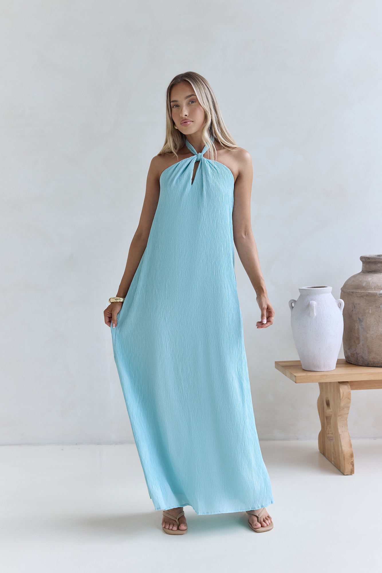 Isle Of Chic Halter Maxi Dress Aqua-Seaa Fashion