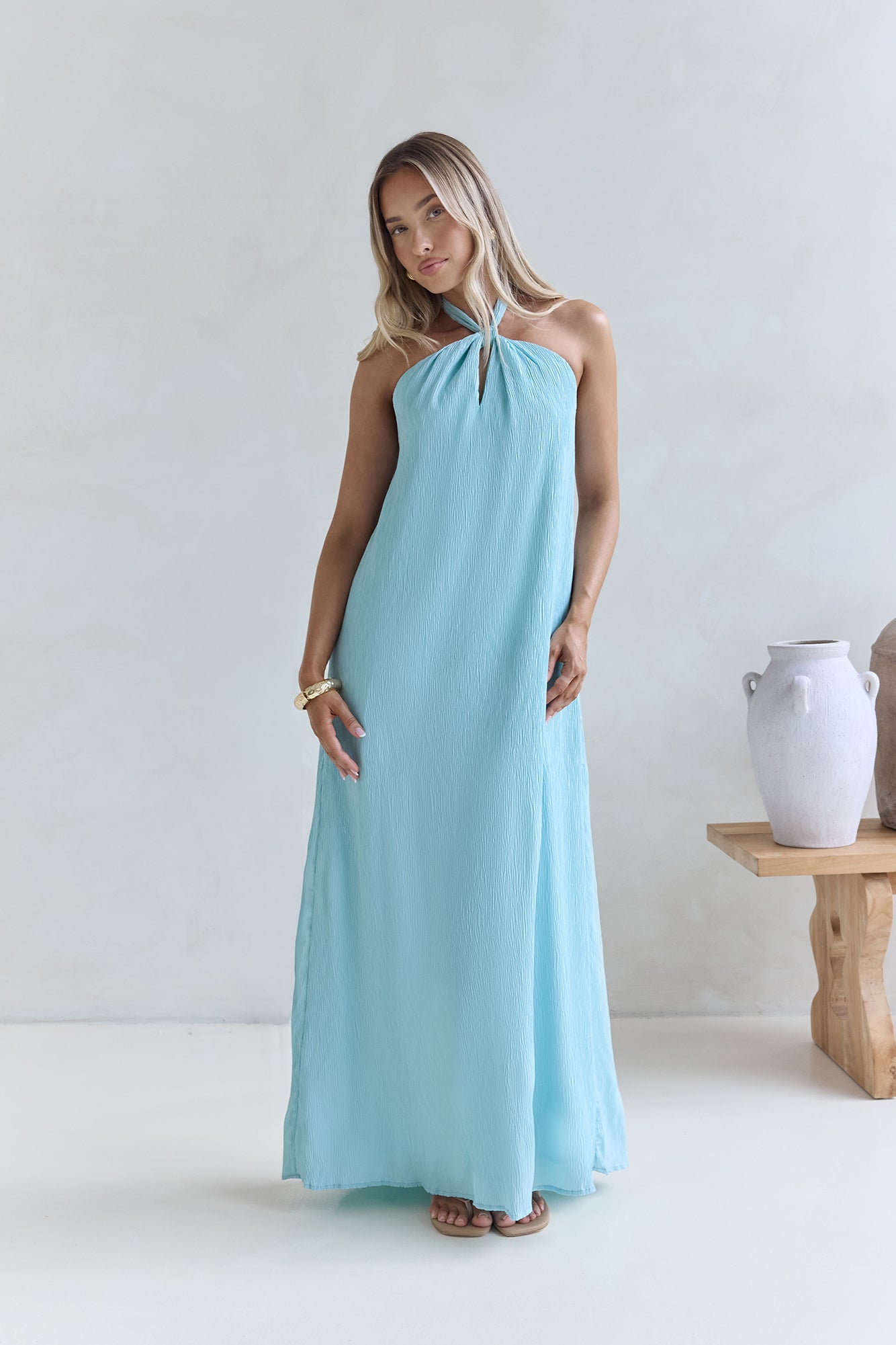 Isle Of Chic Halter Maxi Dress Aqua-Seaa Fashion