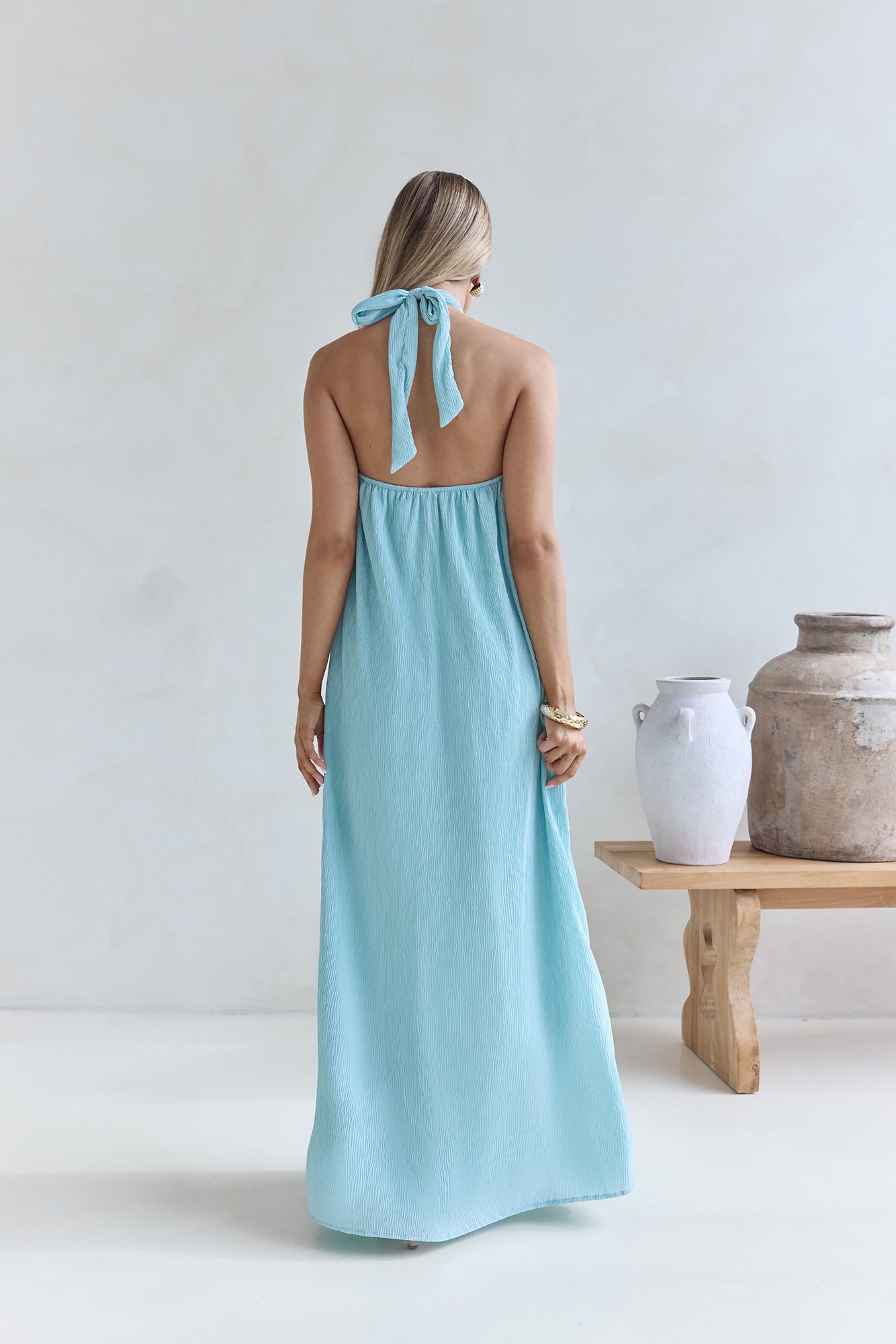Isle Of Chic Halter Maxi Dress Aqua-Seaa Fashion