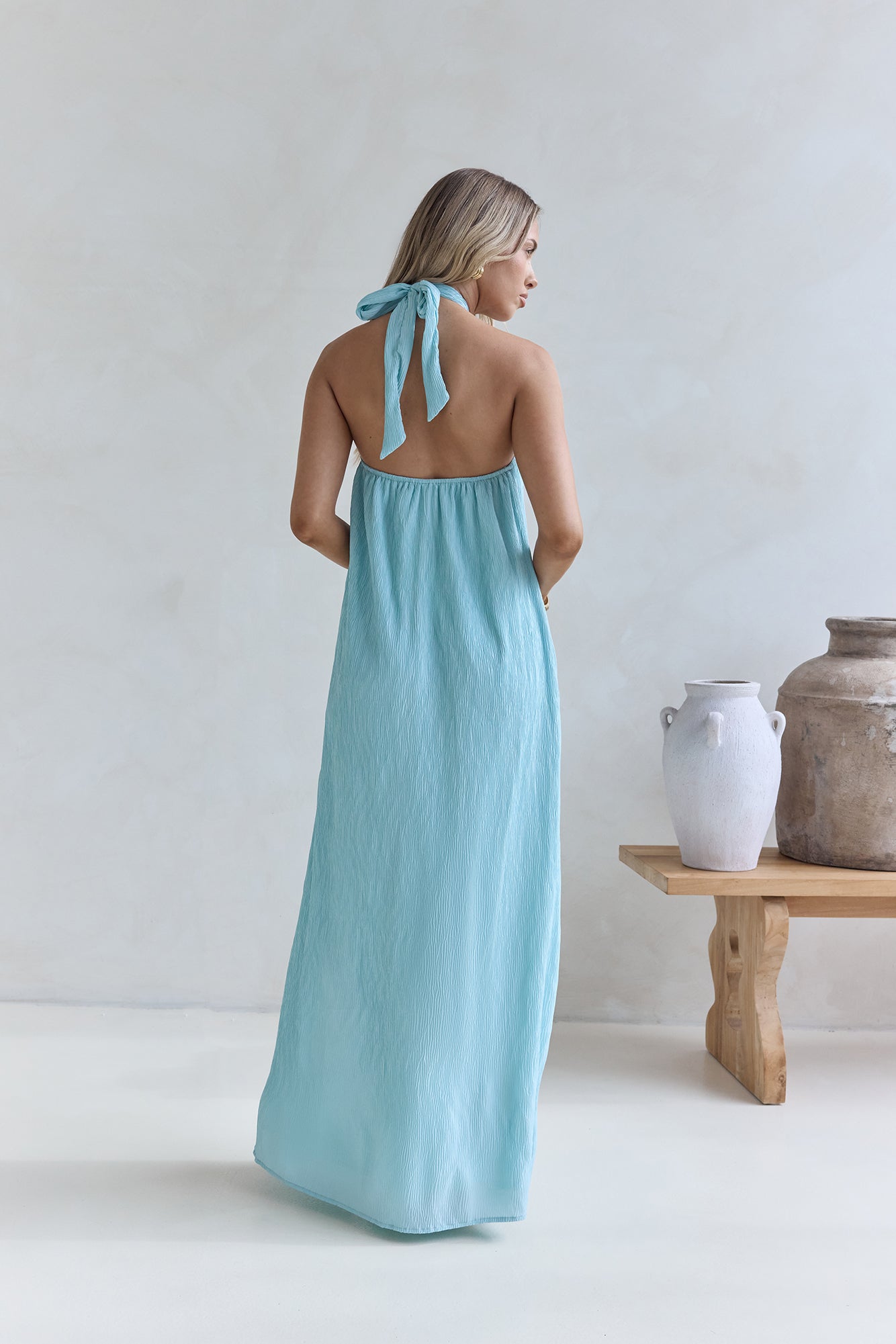 Isle Of Chic Halter Maxi Dress Aqua-Seaa Fashion