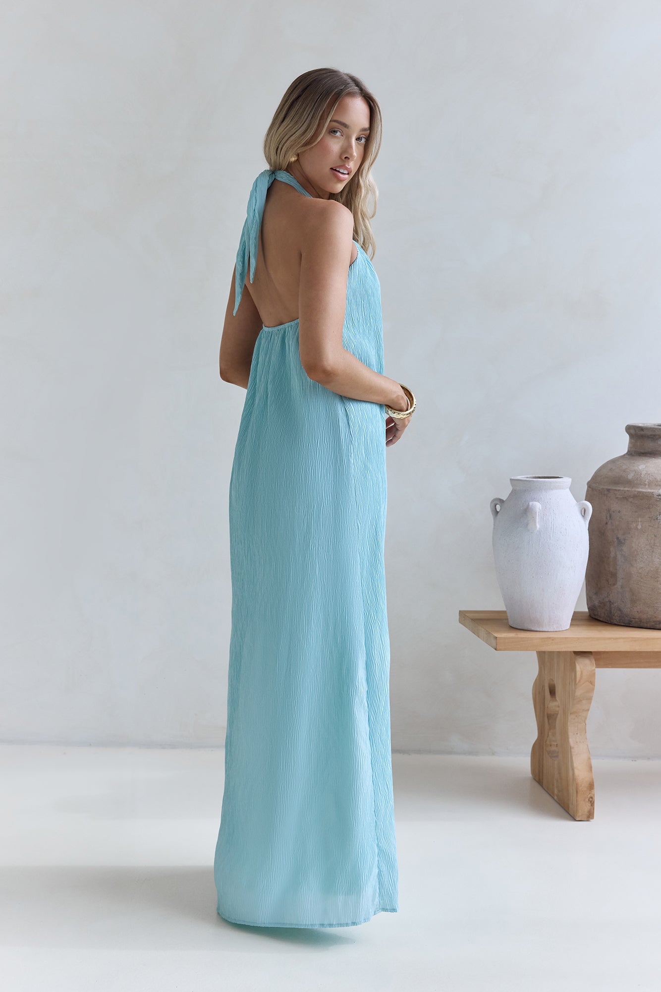 Isle Of Chic Halter Maxi Dress Aqua-Seaa Fashion