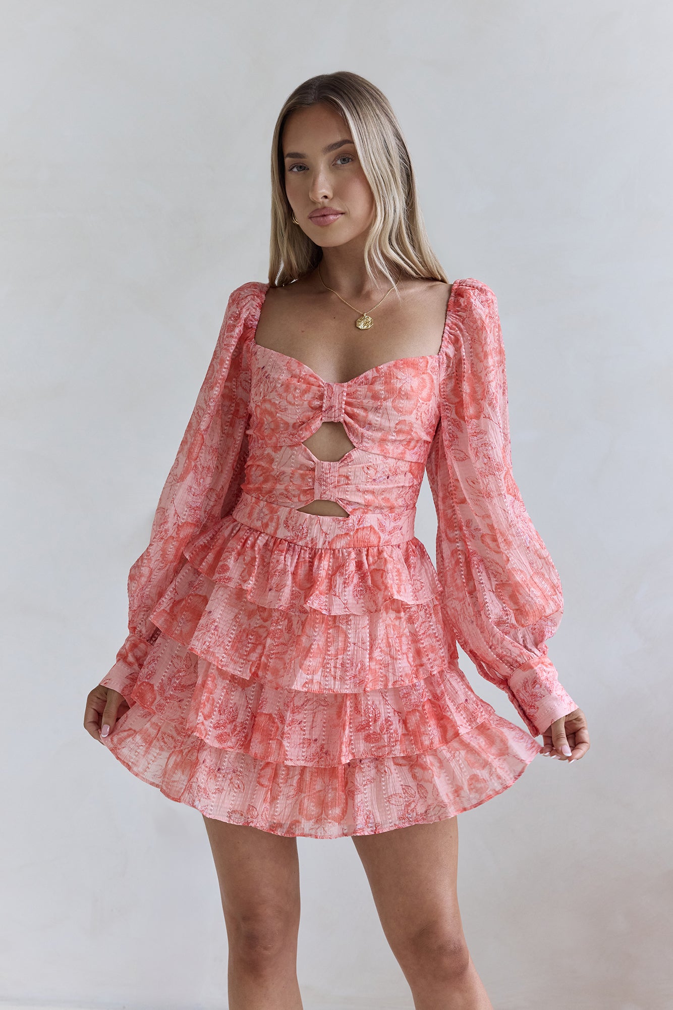 Amber Trails Long Sleeve Mini Dress Pink-Seaa Fashion