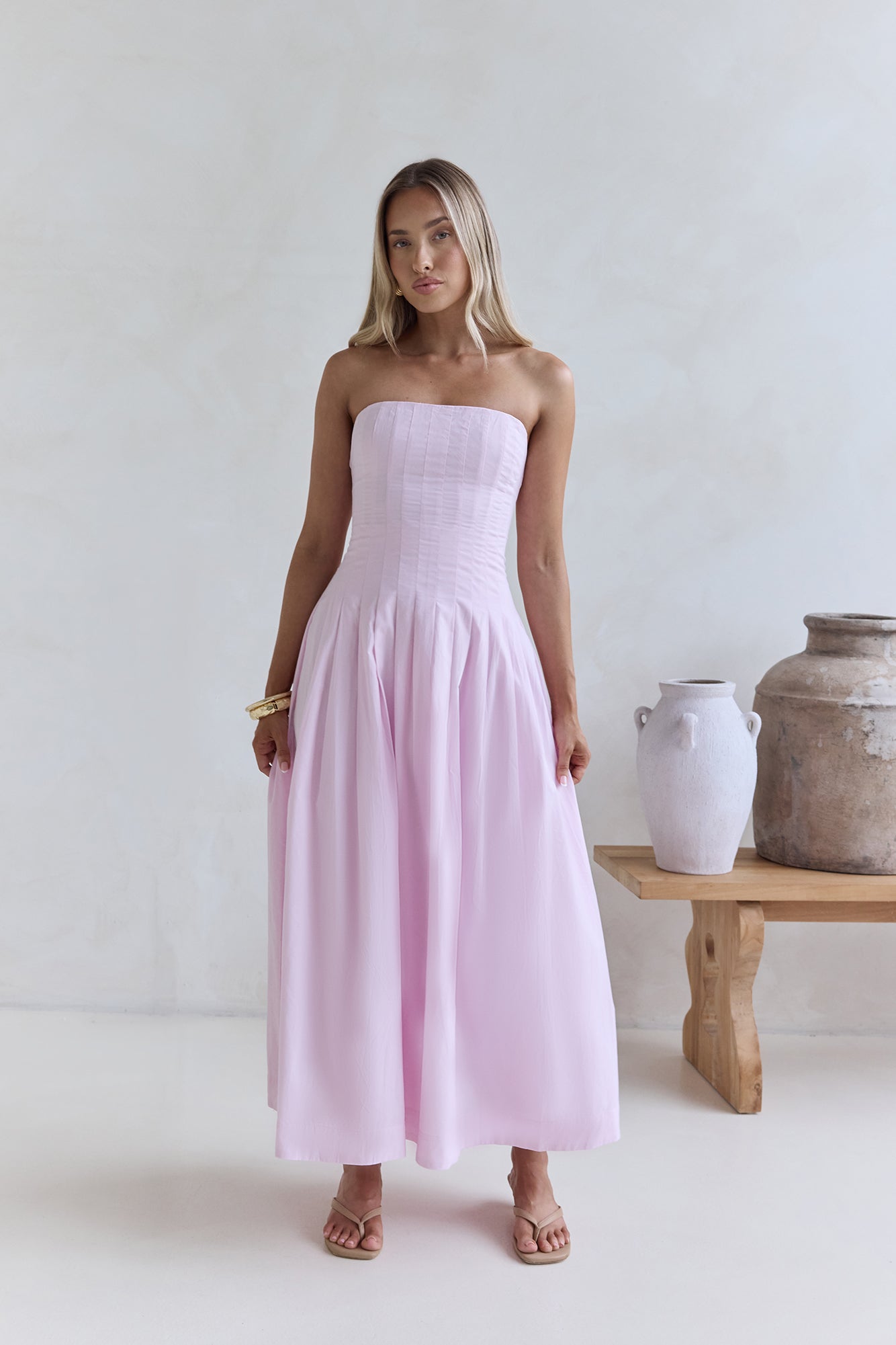 Sunshine Serenity Strapless Midi Dress Pink-Seaa Fashion