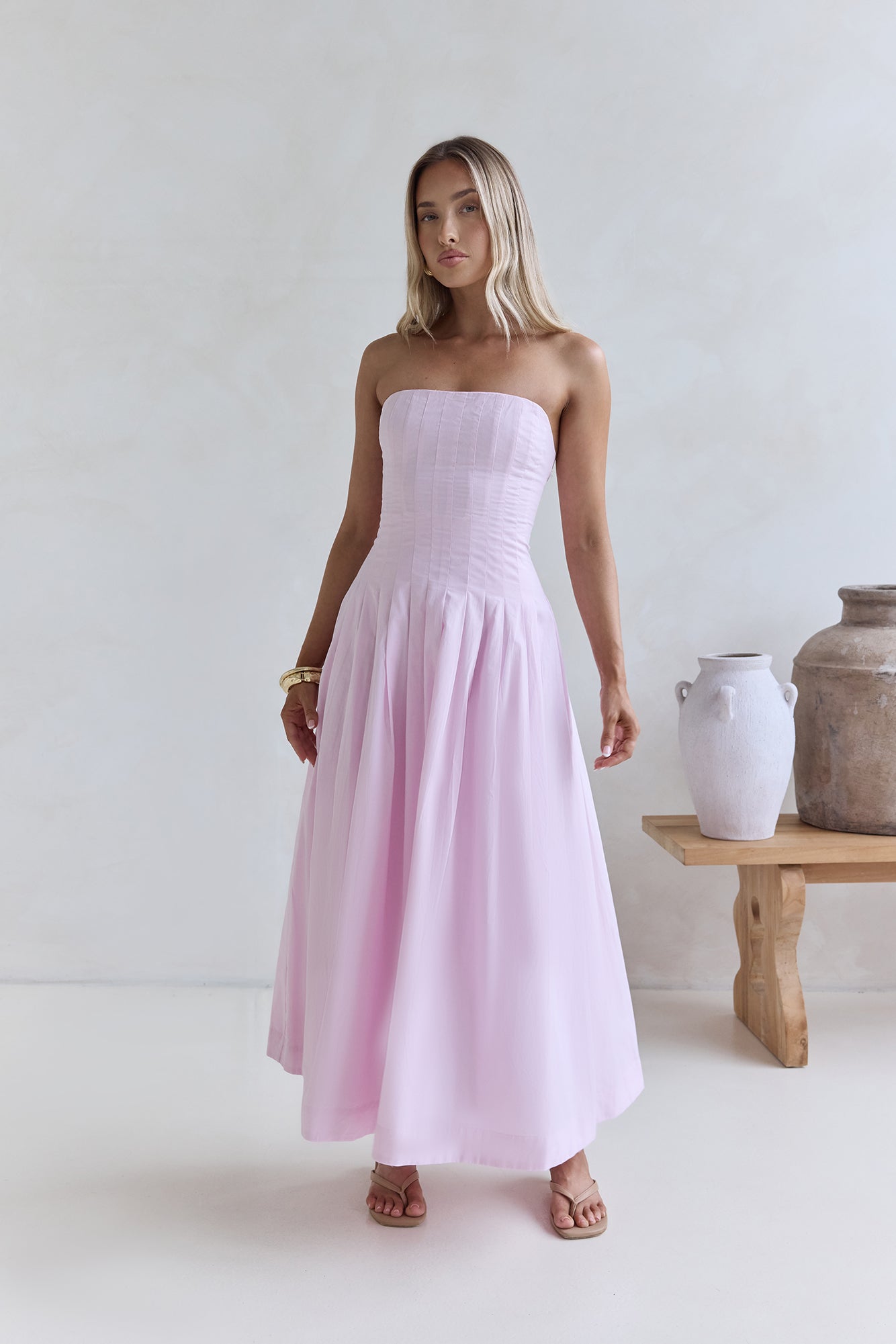 Sunshine Serenity Strapless Midi Dress Pink-Seaa Fashion