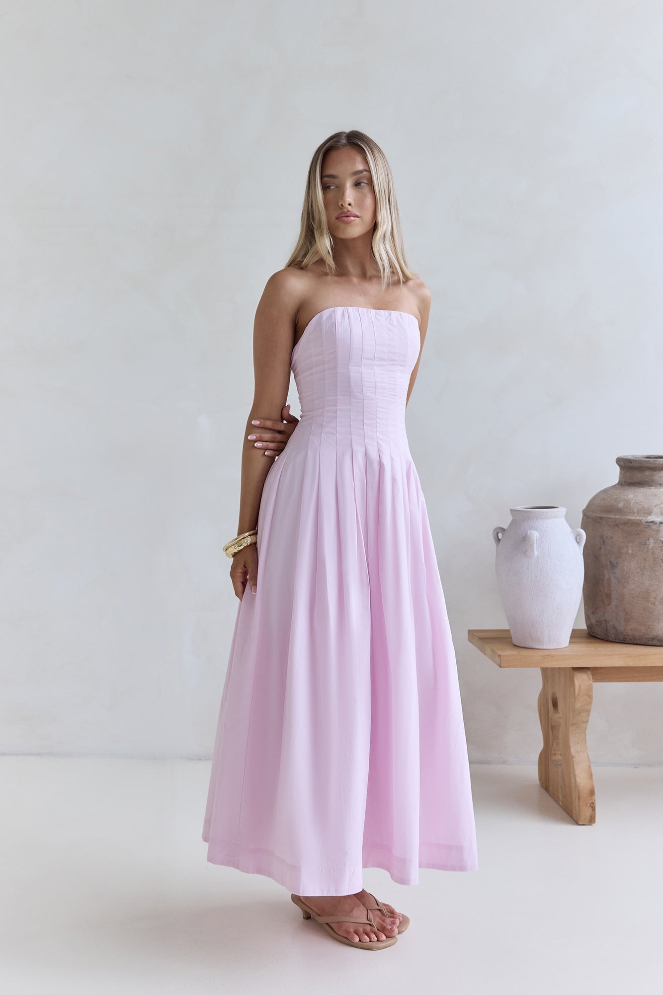 Sunshine Serenity Strapless Midi Dress Pink-Seaa Fashion